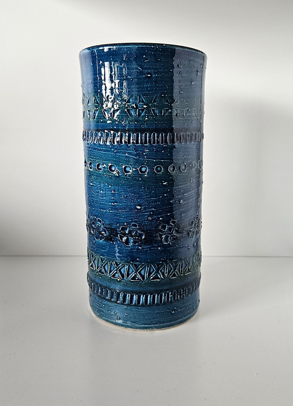 Mid-Century Aldo Londi For Bitossi Blue Rimini Cylinder Vase