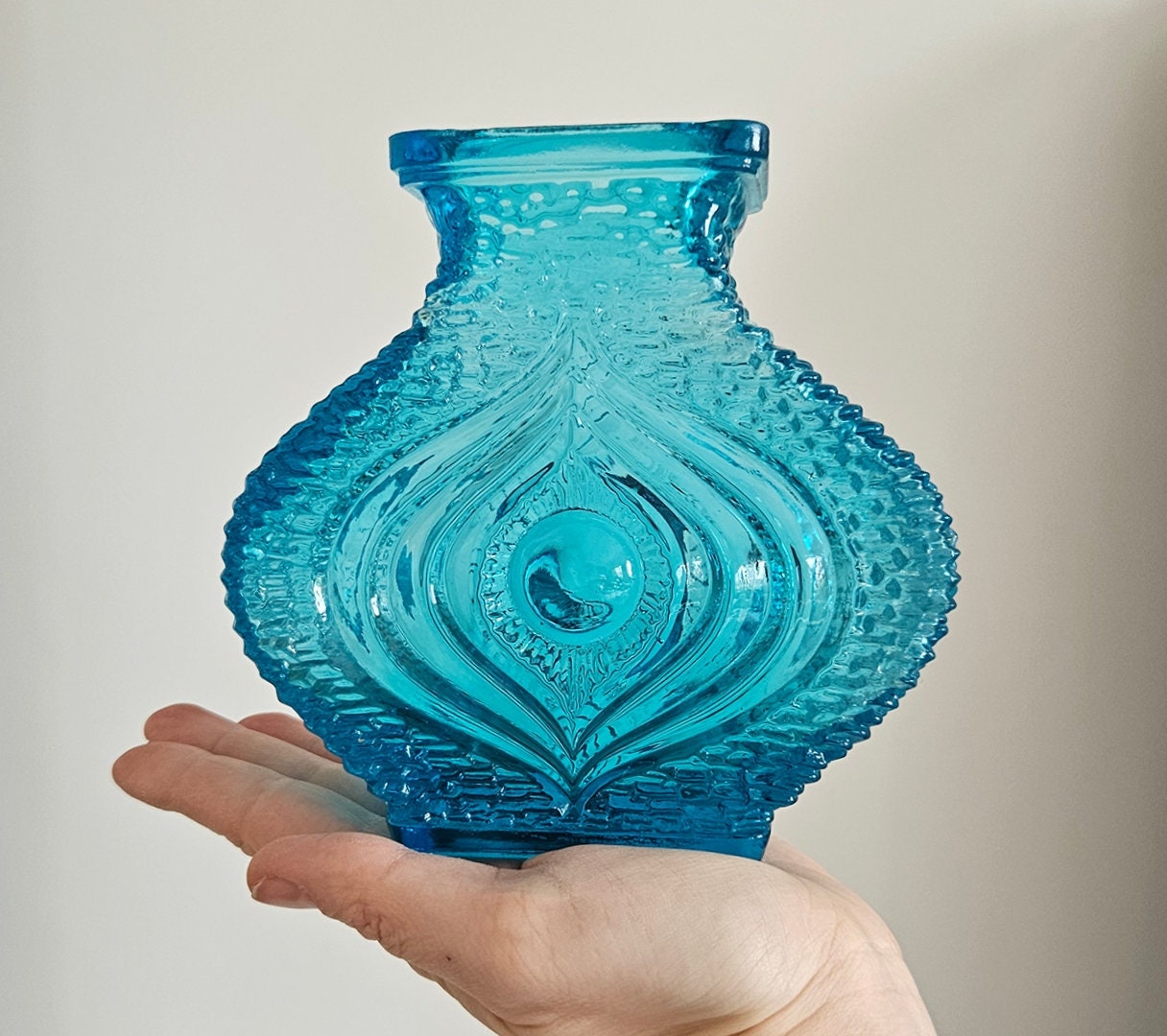 Vintage Oberglas Austria Blue Glass Textured 'Eye' Vase