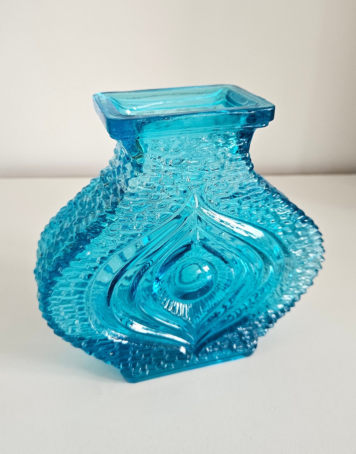 Vintage Oberglas Austria Blue Glass Textured 'Eye' Vase