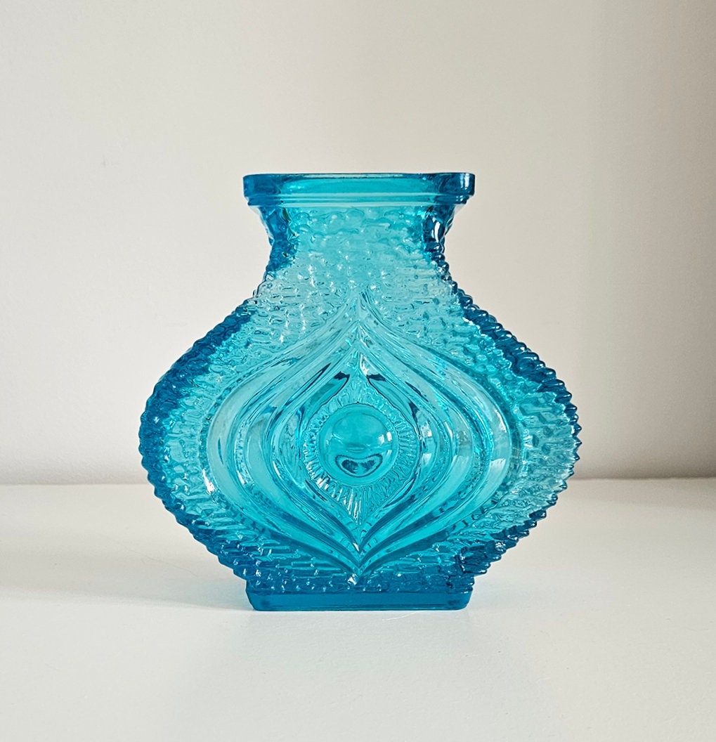 Vintage Oberglas Austria Blue Glass Textured 'Eye' Vase