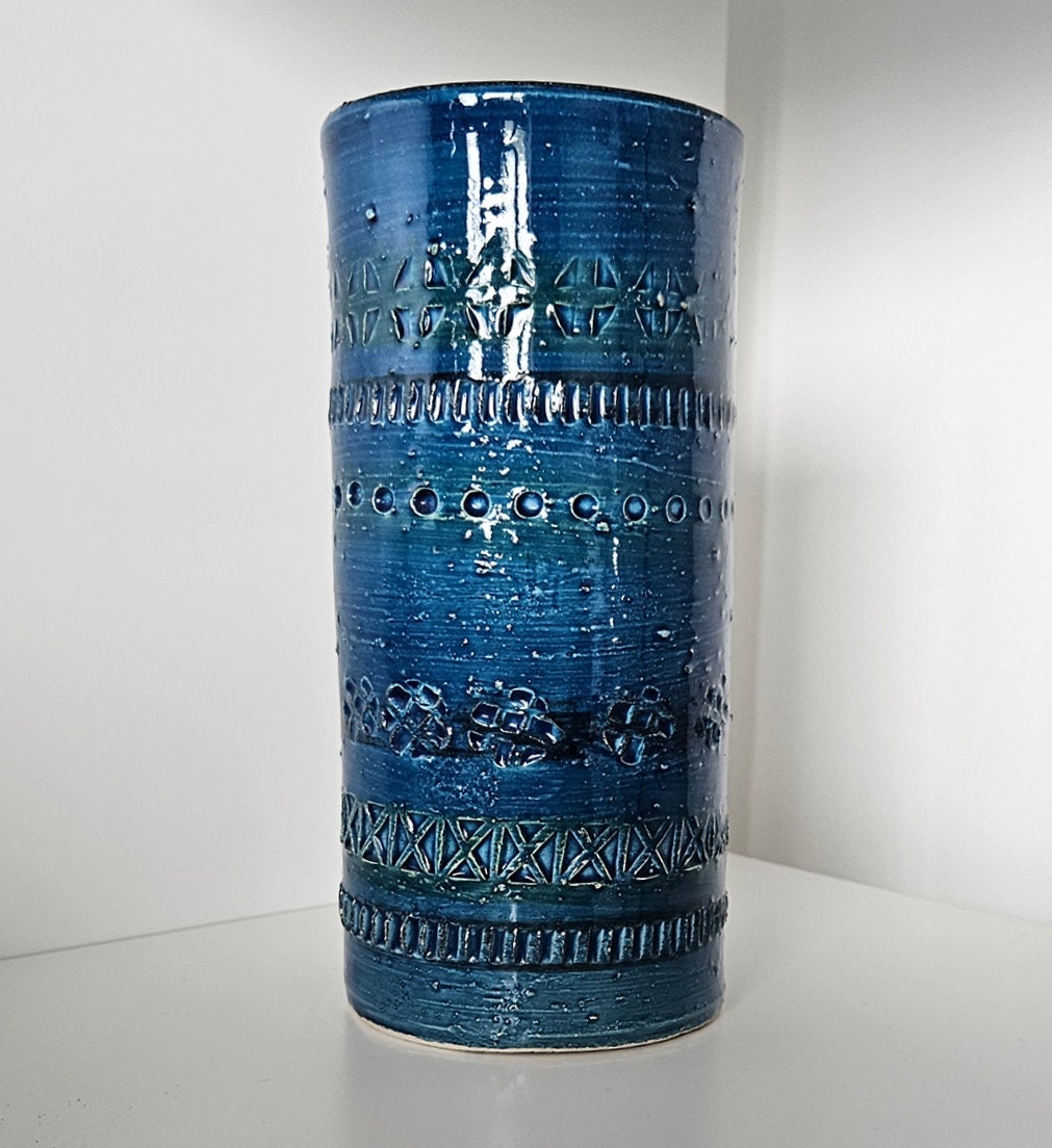 Mid-Century Aldo Londi For Bitossi Blue Rimini Cylinder Vase