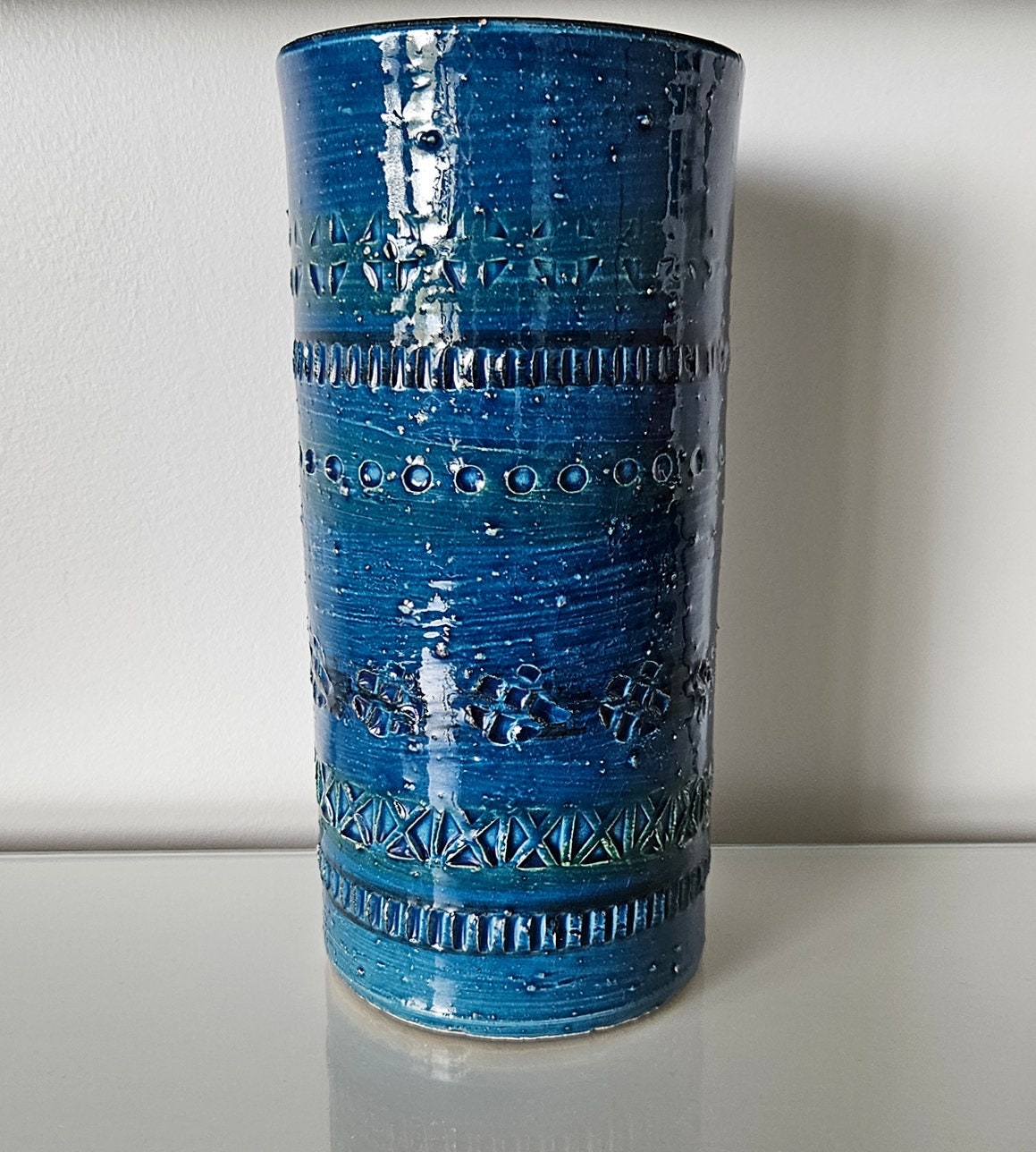 Mid-Century Aldo Londi For Bitossi Blue Rimini Cylinder Vase