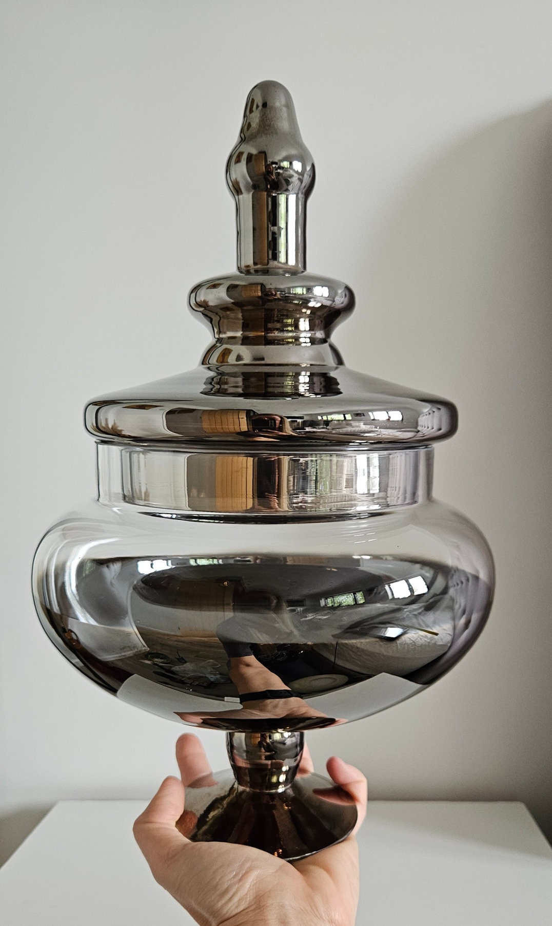 Huge Apothecary Style Footed Jar With Lid