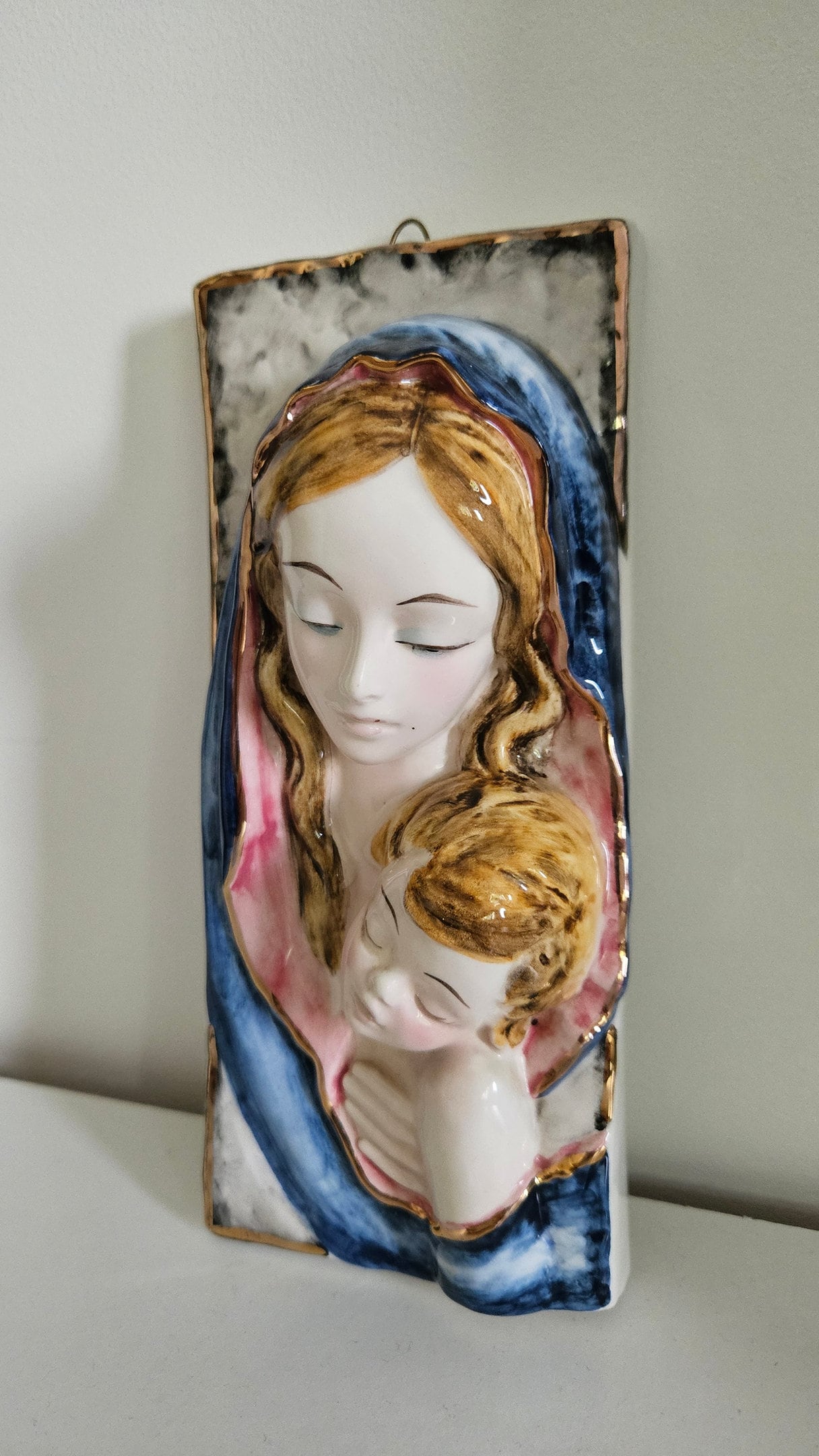 Vintage Italian Virgin Mary & Baby Jesus Wall Plaque