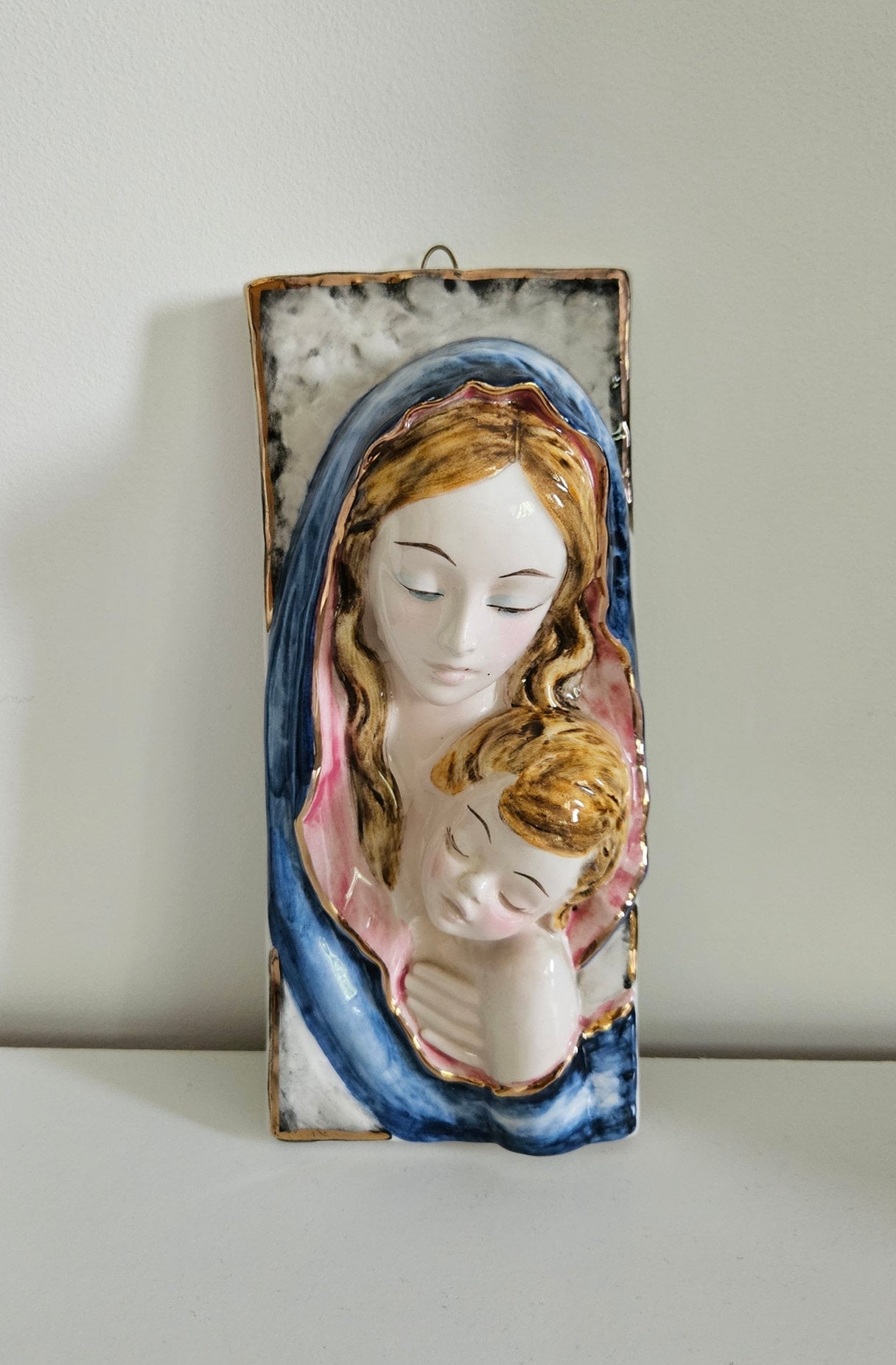 Vintage Italian Virgin Mary & Baby Jesus Wall Plaque