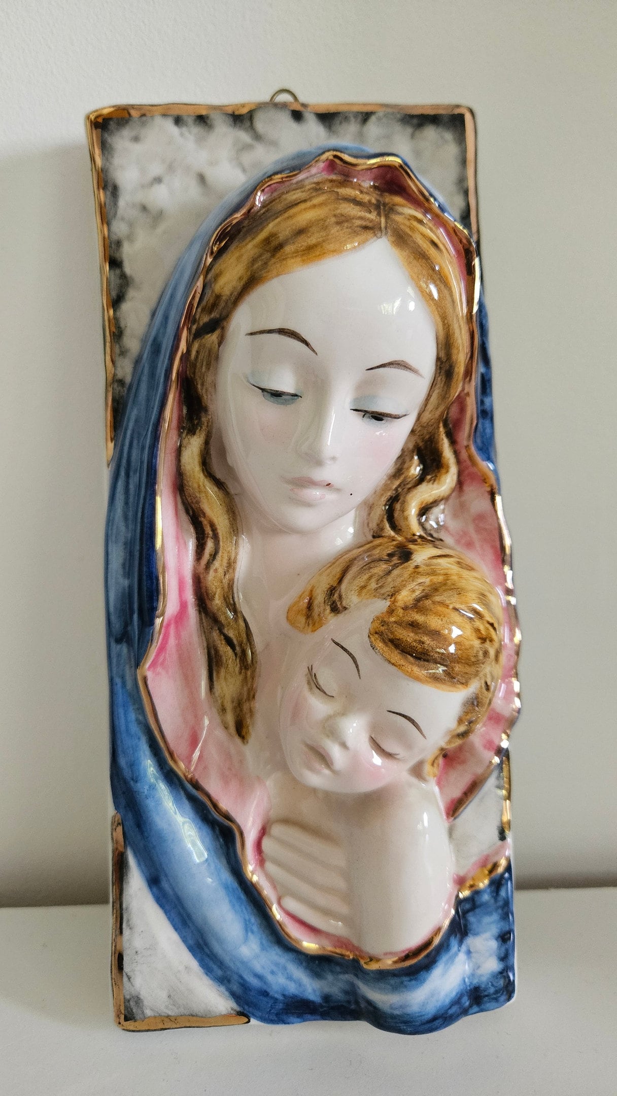 Vintage Italian Virgin Mary & Baby Jesus Wall Plaque