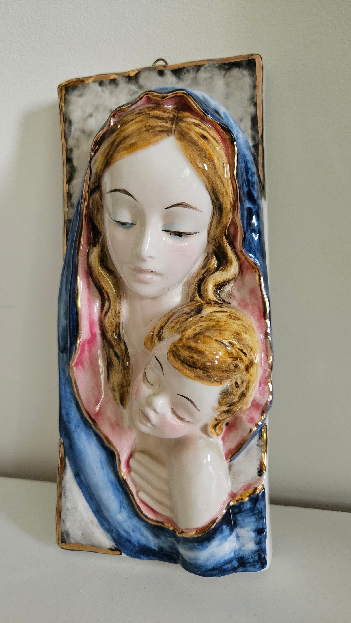 Vintage Italian Virgin Mary & Baby Jesus Wall Plaque