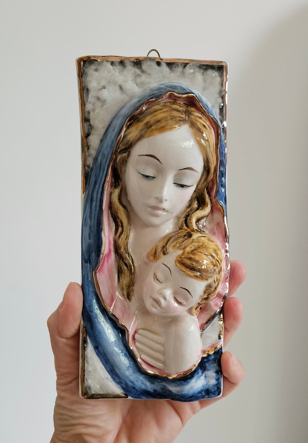 Vintage Italian Virgin Mary & Baby Jesus Wall Plaque