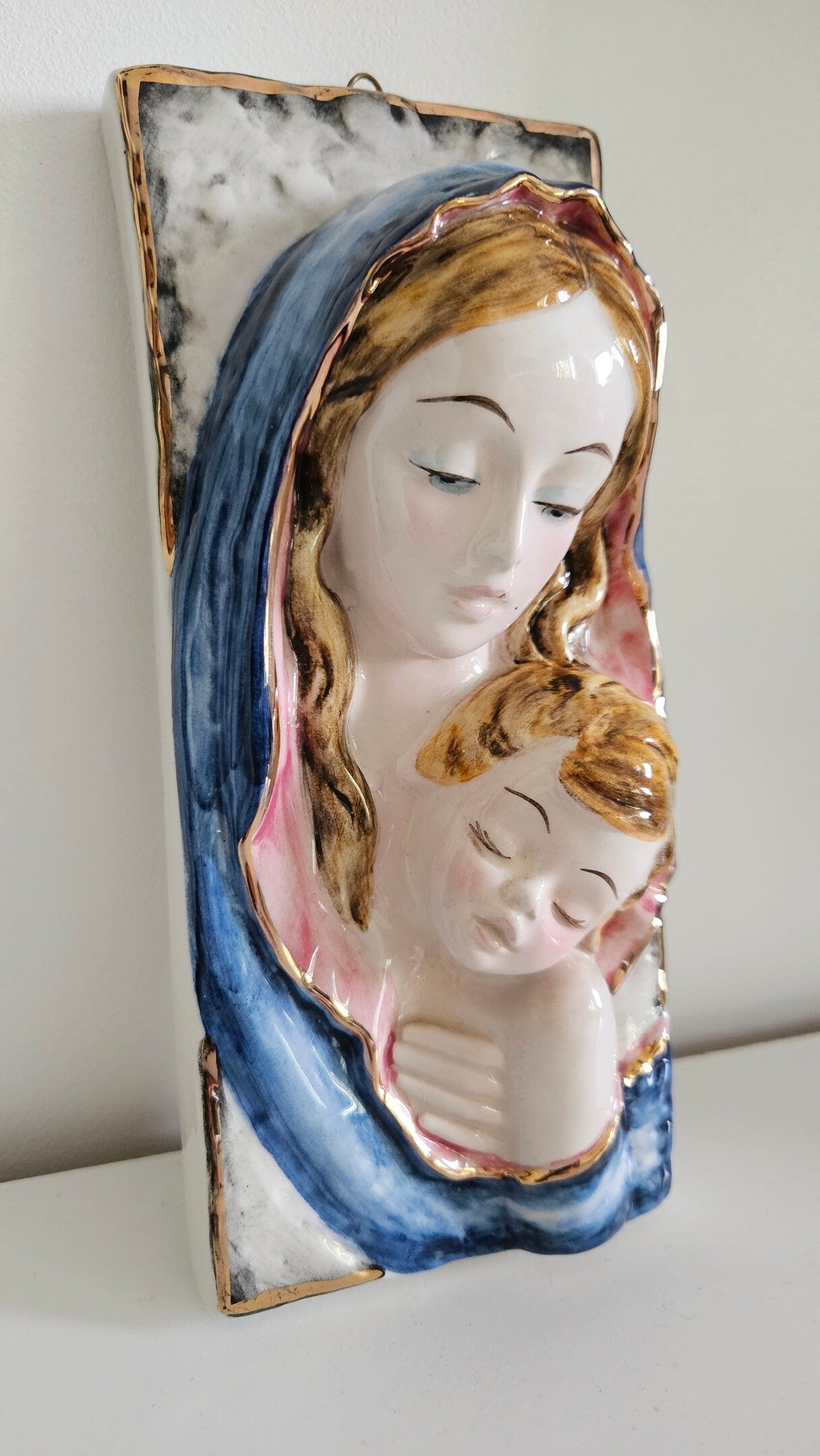 Vintage Italian Virgin Mary & Baby Jesus Wall Plaque