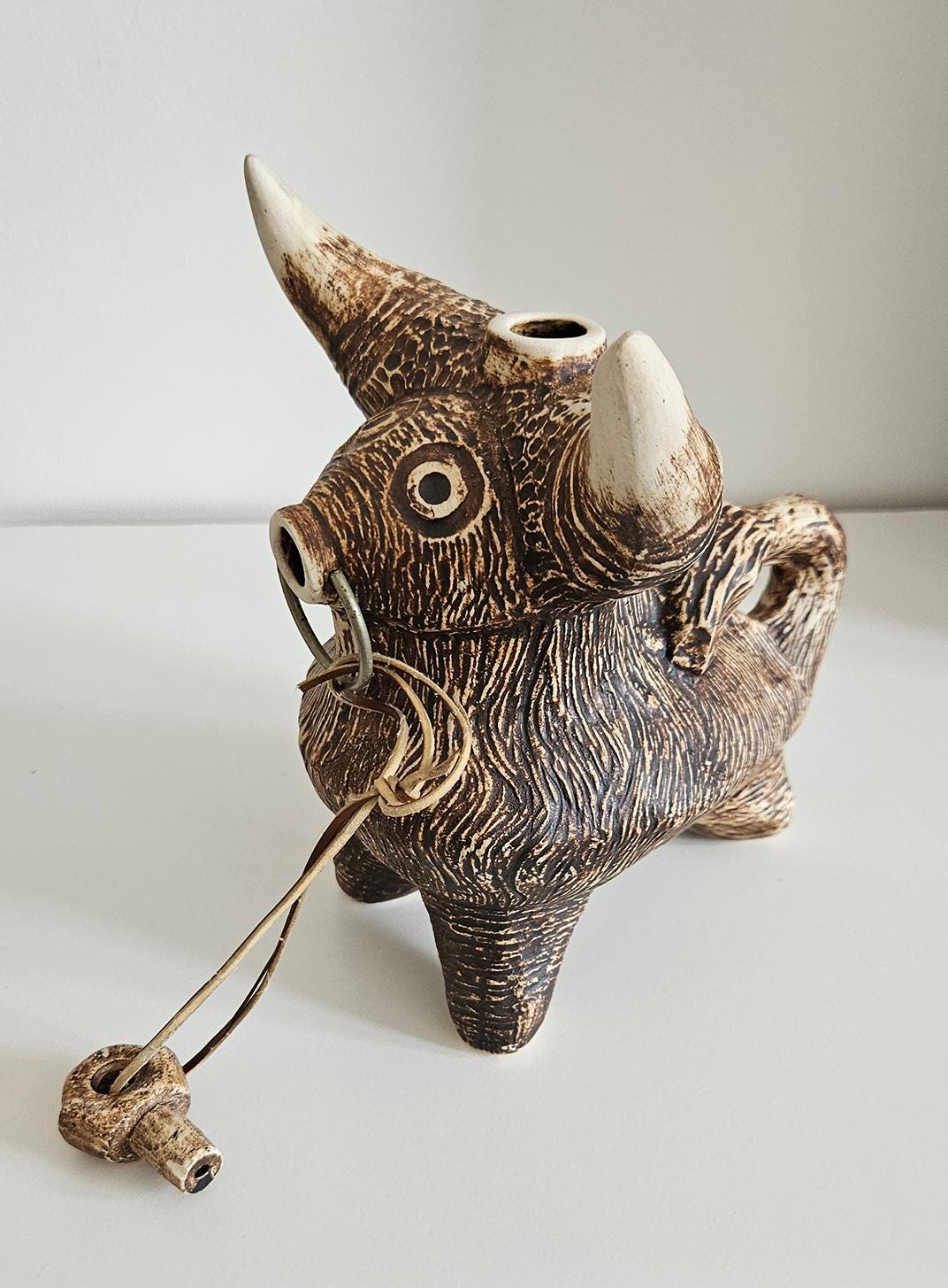 Mid-Century Ceramic Bull Decanter
