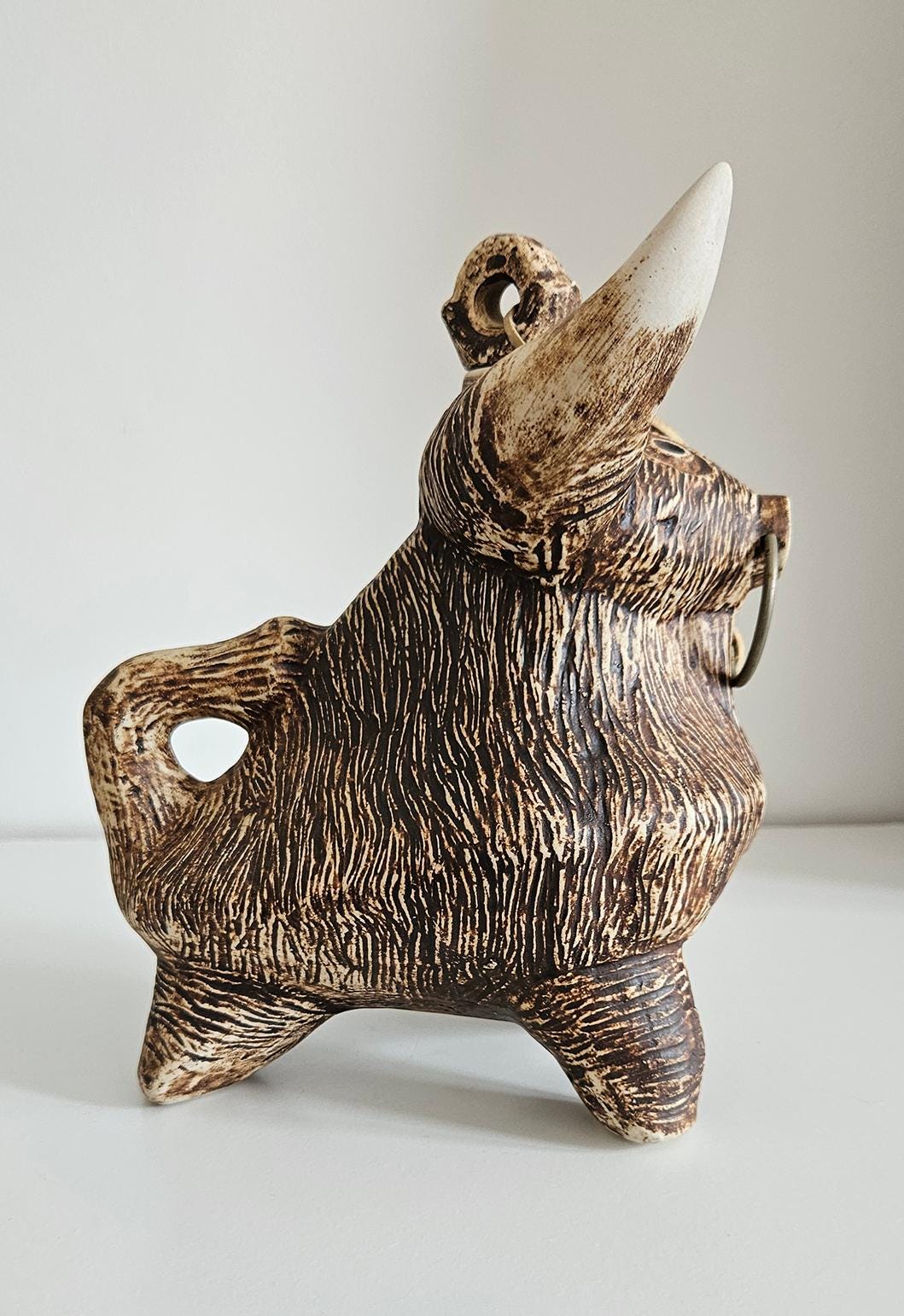 Mid-Century Ceramic Bull Decanter