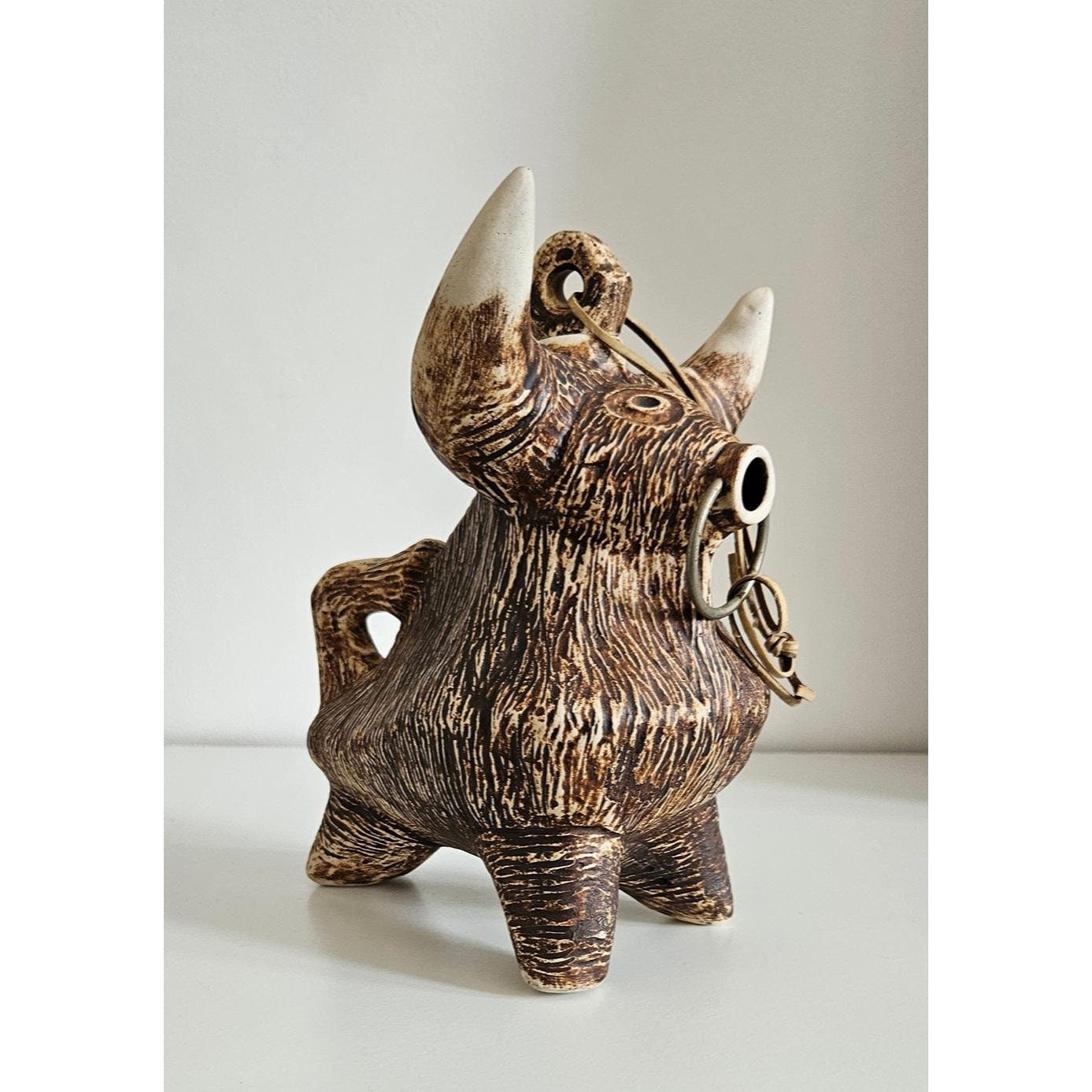 Mid-Century Ceramic Bull Decanter