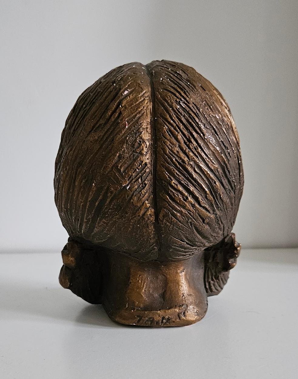Vintage Sculpture Of A Young Girl’s Head With Bow In Hair