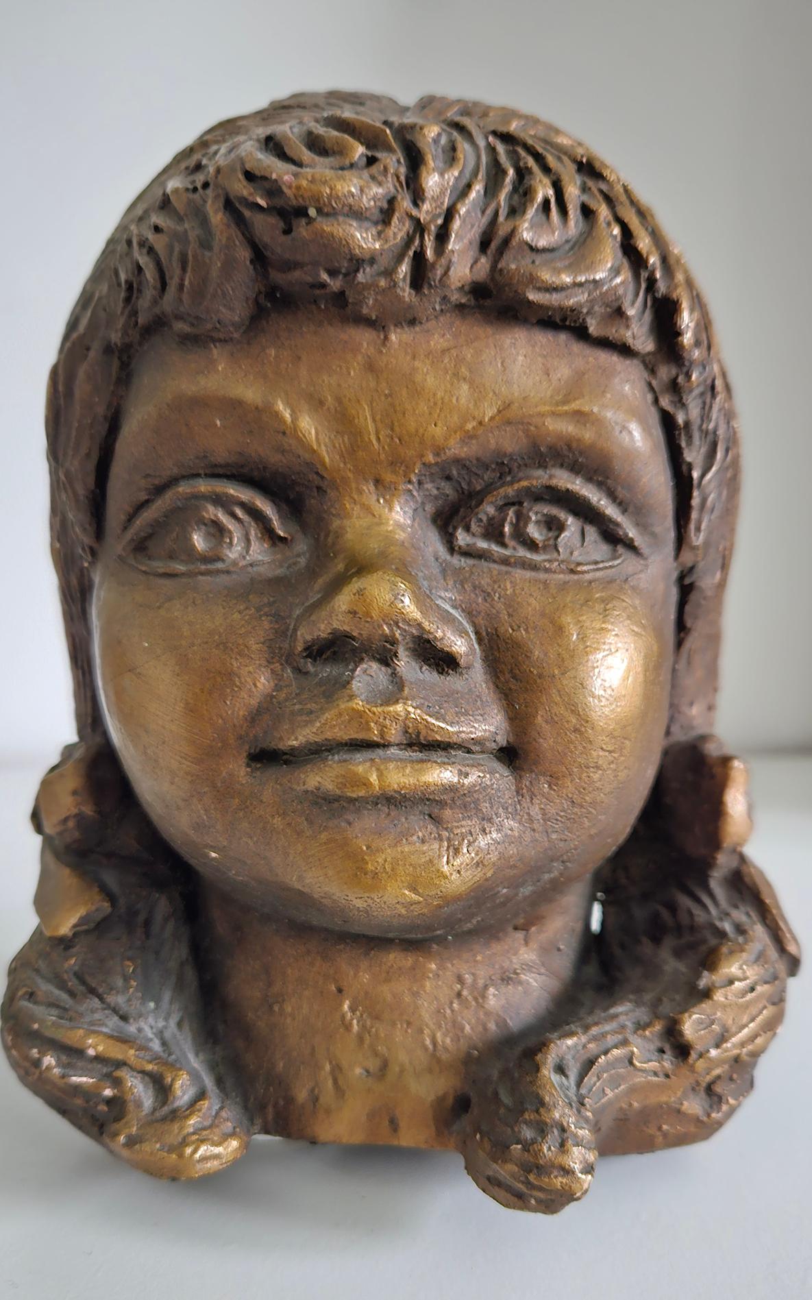 Vintage Sculpture Of A Young Girl’s Head With Bow In Hair