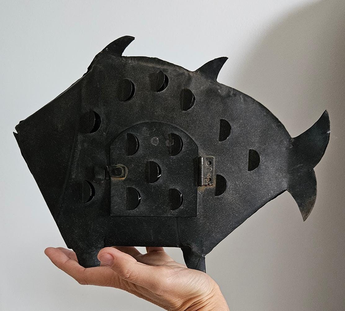 Vintage Metal Fish Candle Lantern