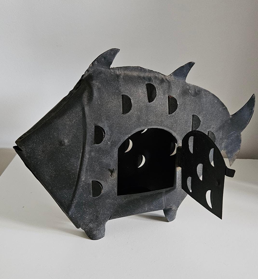 Vintage Metal Fish Candle Lantern