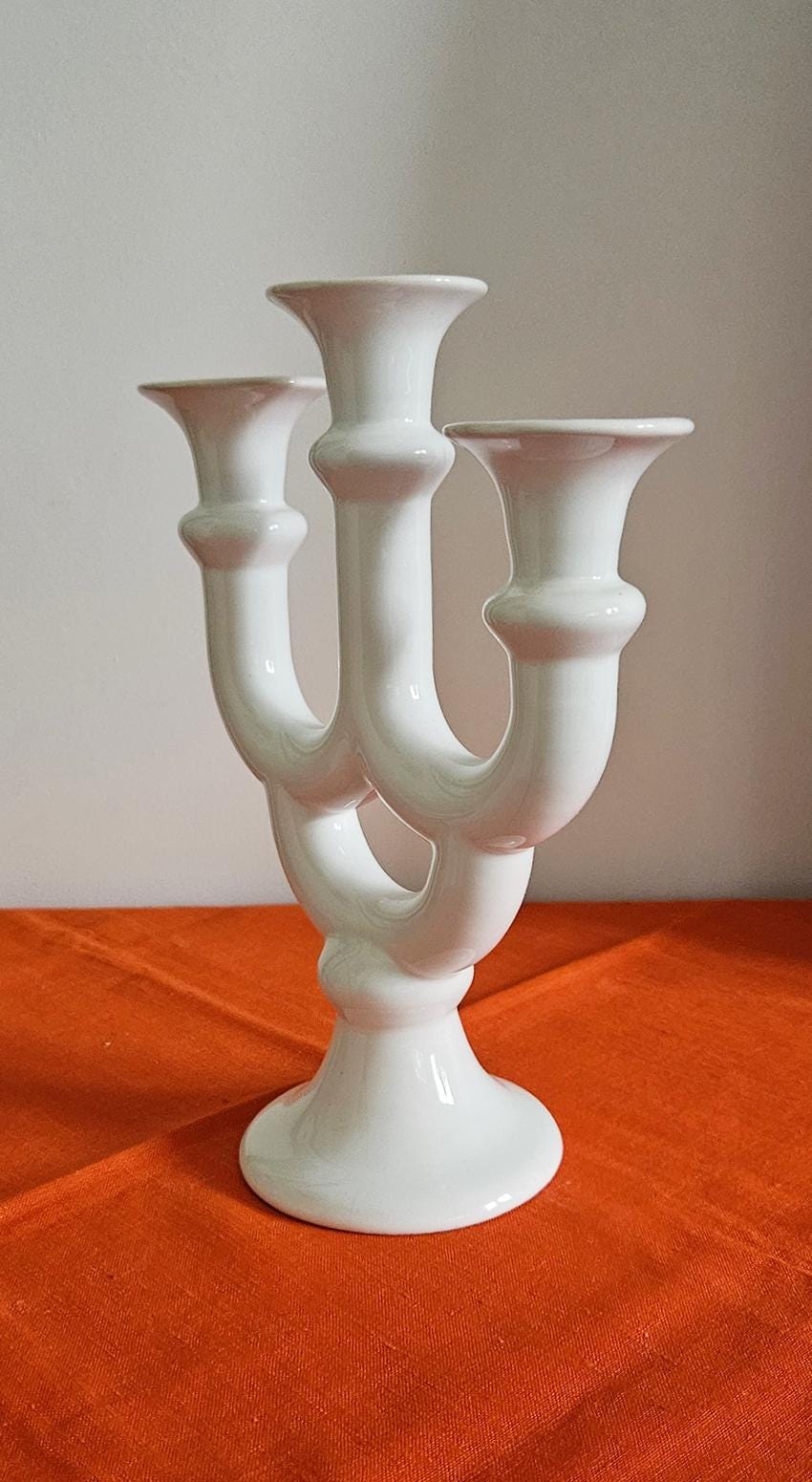 Vintage White Ceramic Three-Arm Candelabra