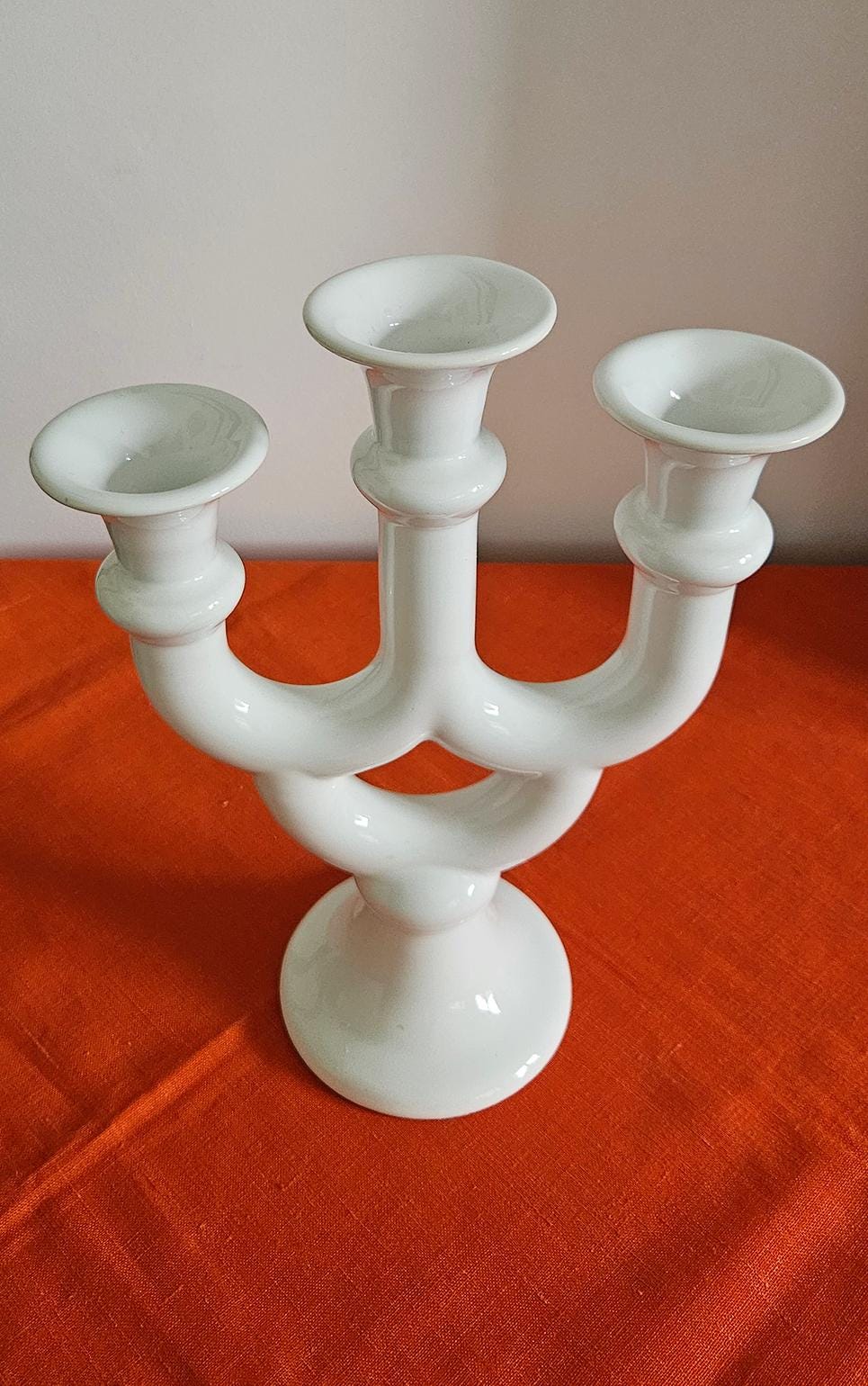Vintage White Ceramic Three-Arm Candelabra