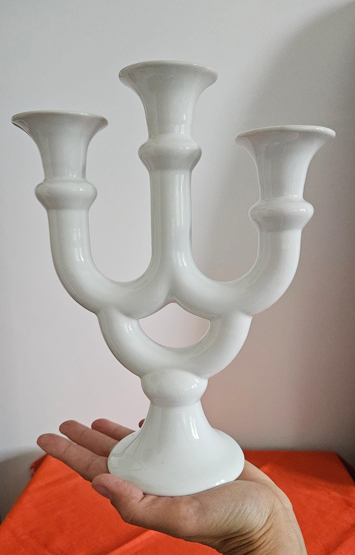 Vintage White Ceramic Three-Arm Candelabra