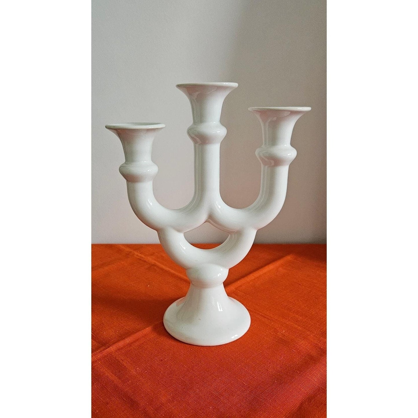 Vintage White Ceramic Three-Arm Candelabra