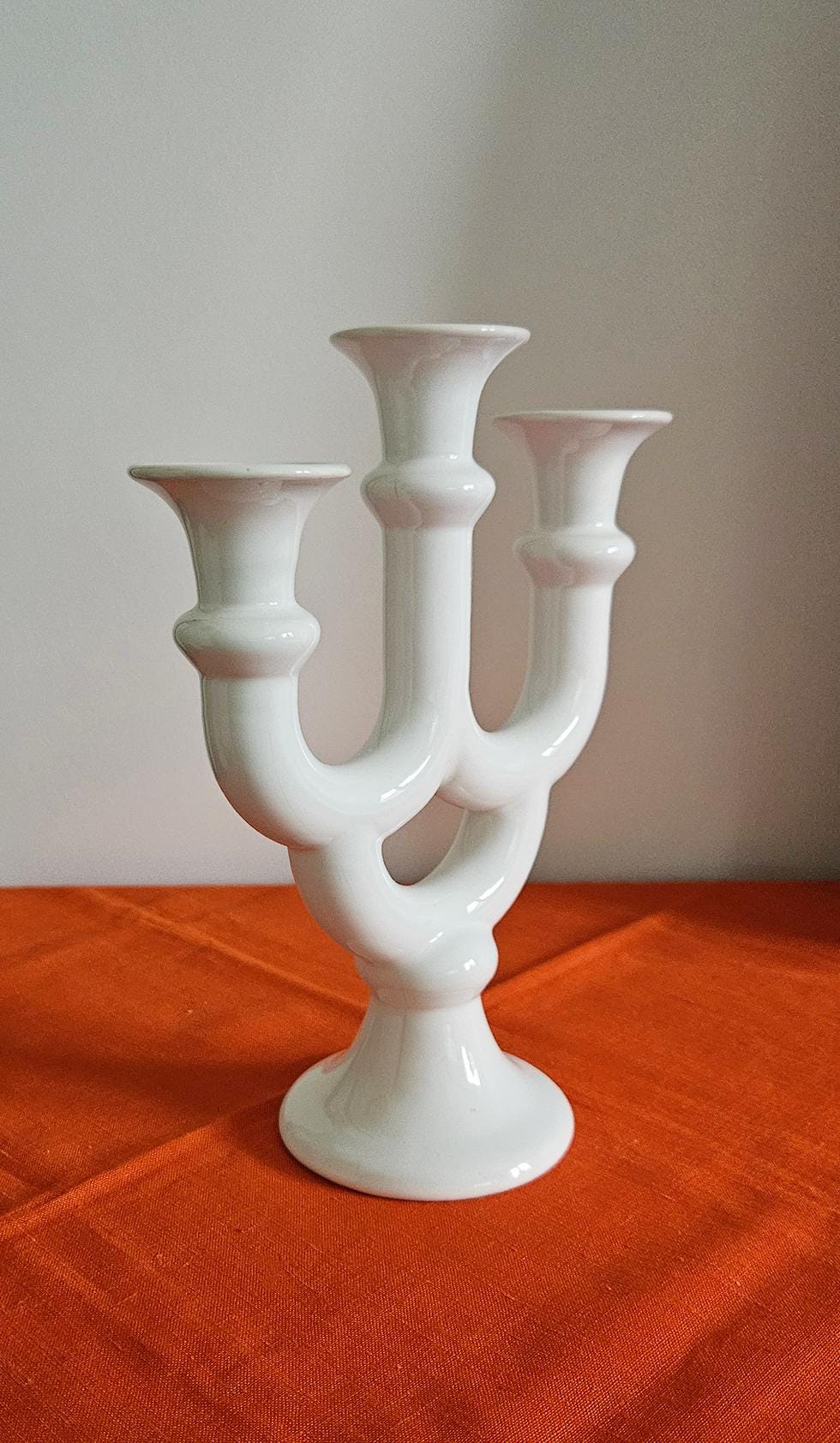 Vintage White Ceramic Three-Arm Candelabra