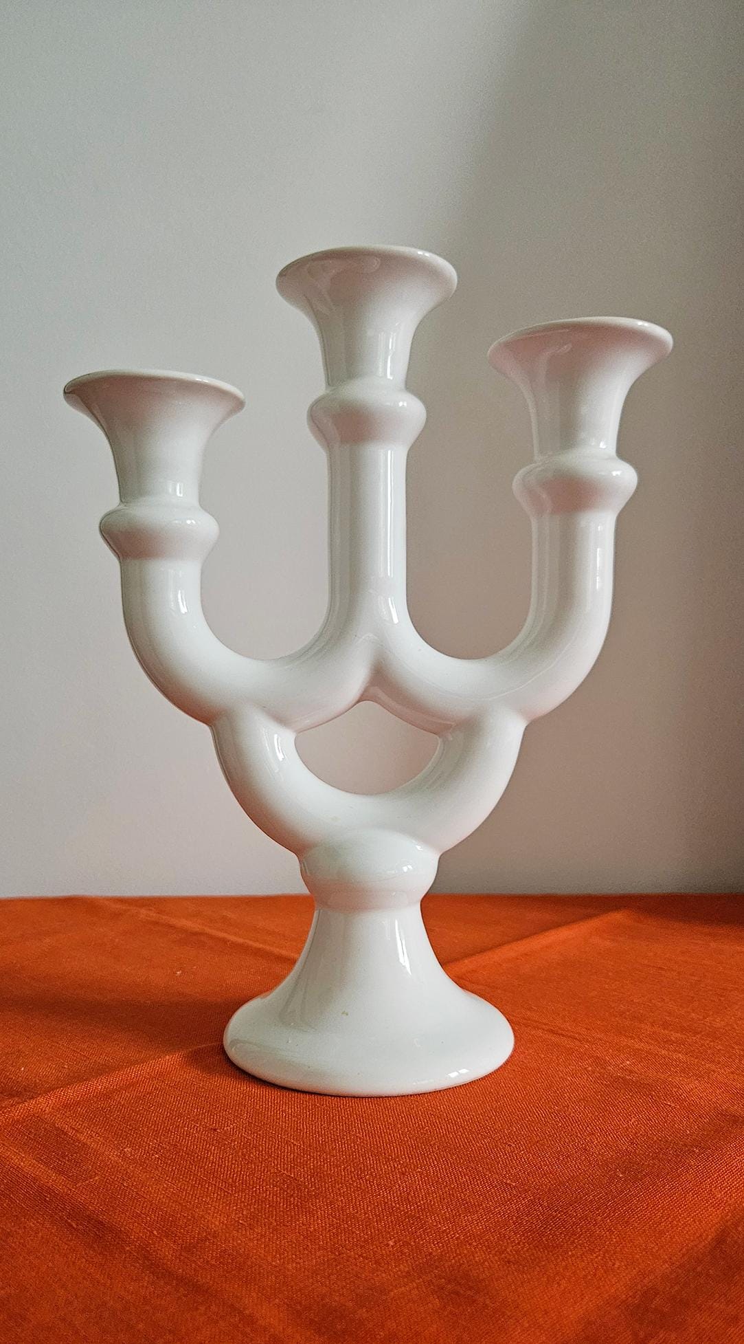 Vintage White Ceramic Three-Arm Candelabra