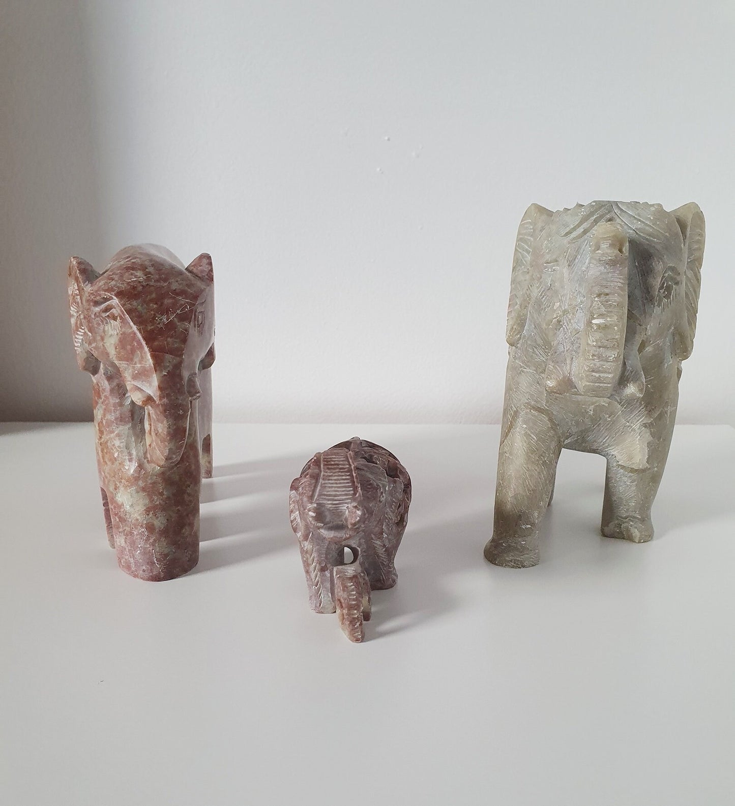 Vintage Hand Carved Soapstone Elephant Sculptures, Figurines