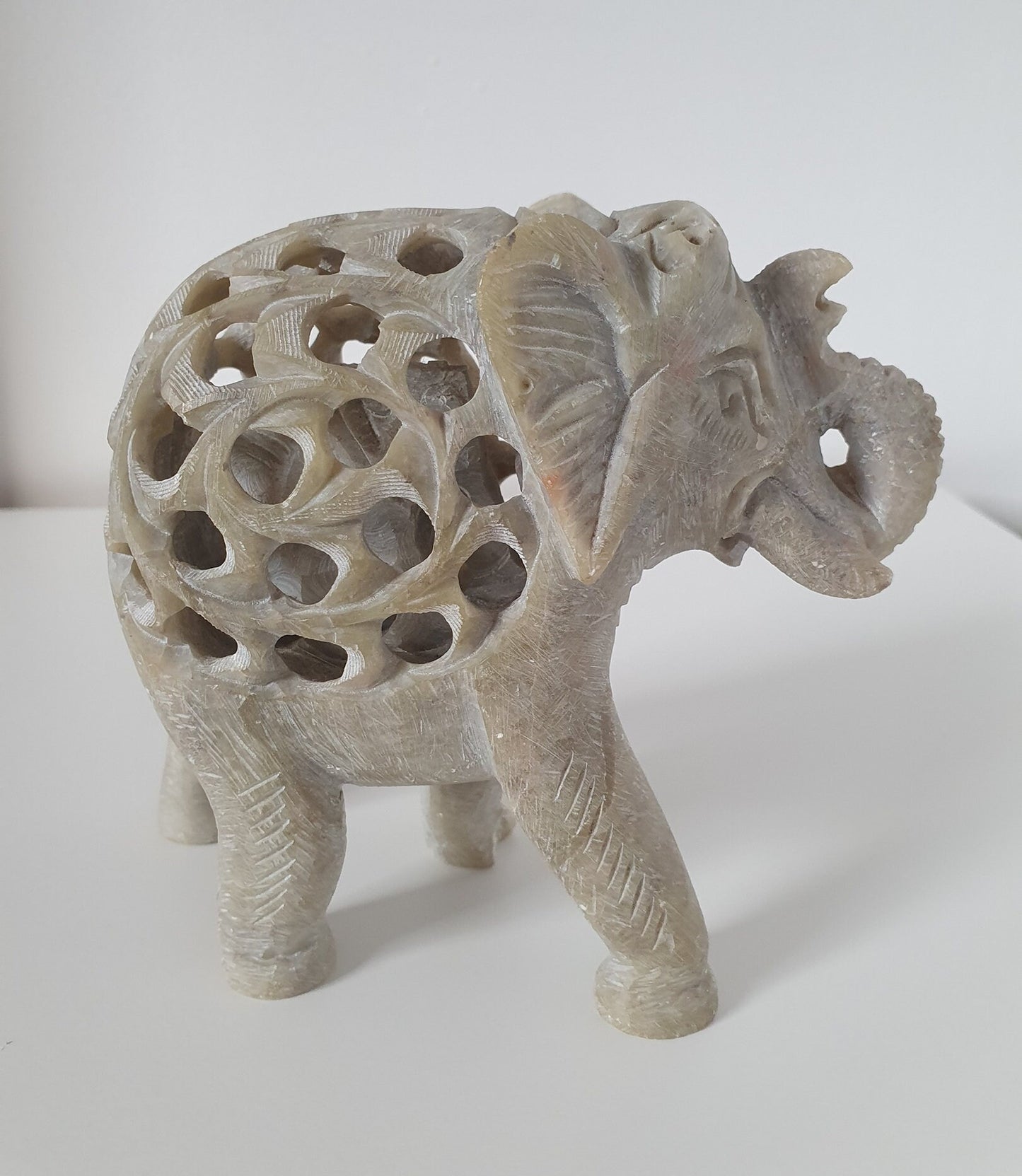 Vintage Hand Carved Soapstone Elephant Sculptures, Figurines