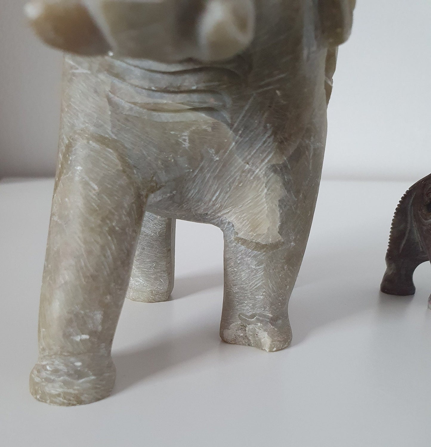 Vintage Hand Carved Soapstone Elephant Sculptures, Figurines