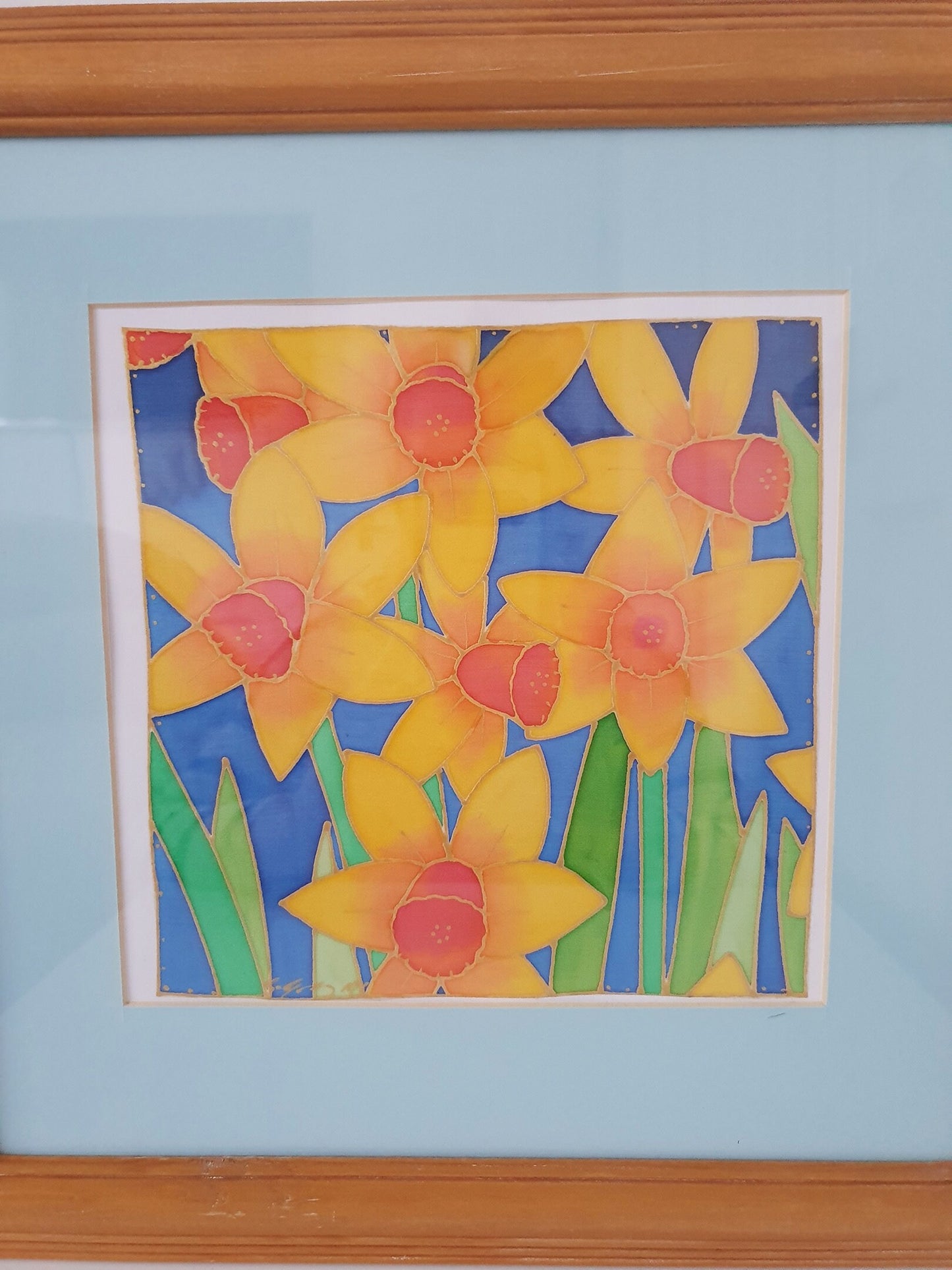 Vintage Hand-Painted Daffodils Framed Signed Art '96