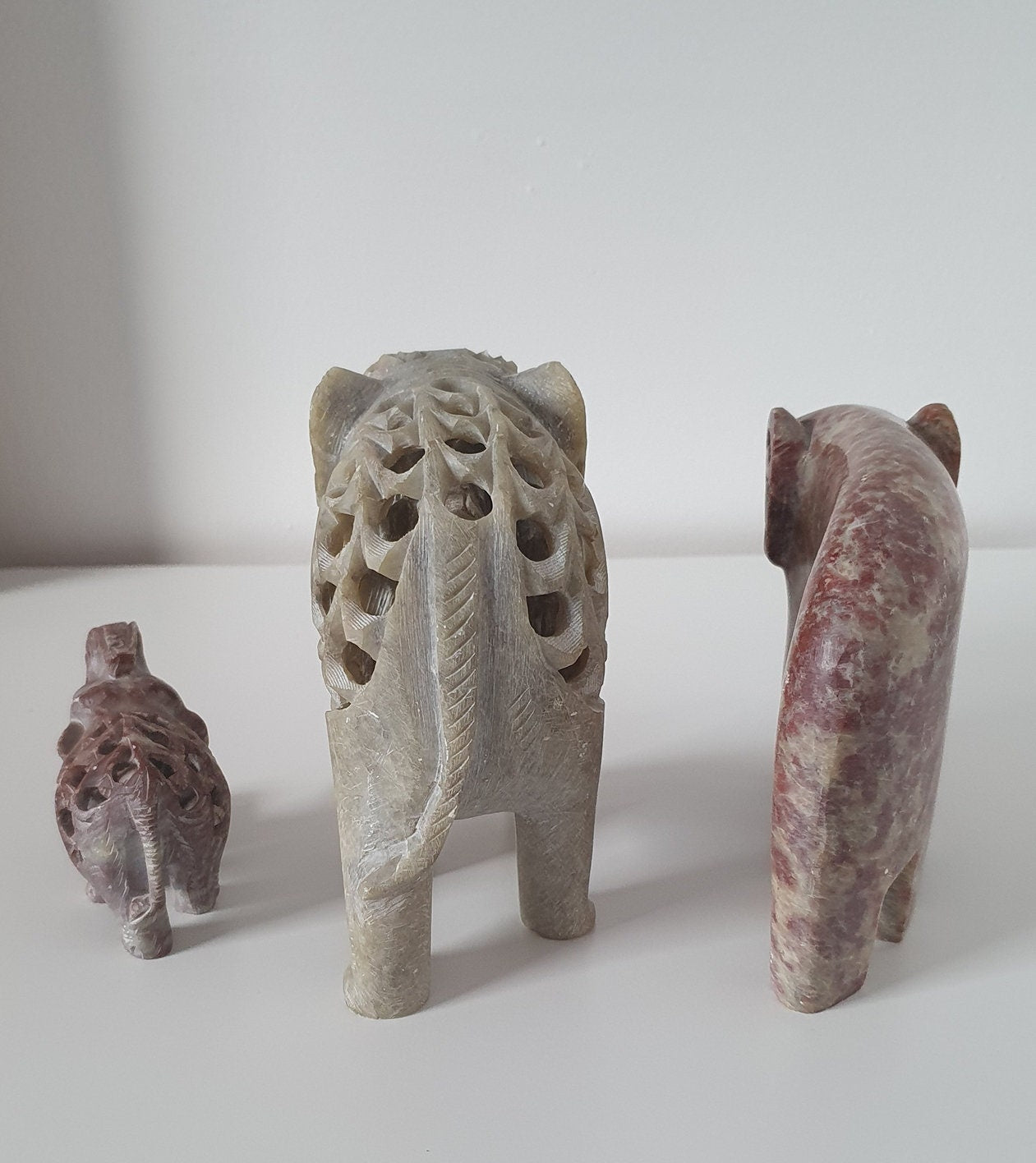 Vintage Hand Carved Soapstone Elephant Sculptures, Figurines