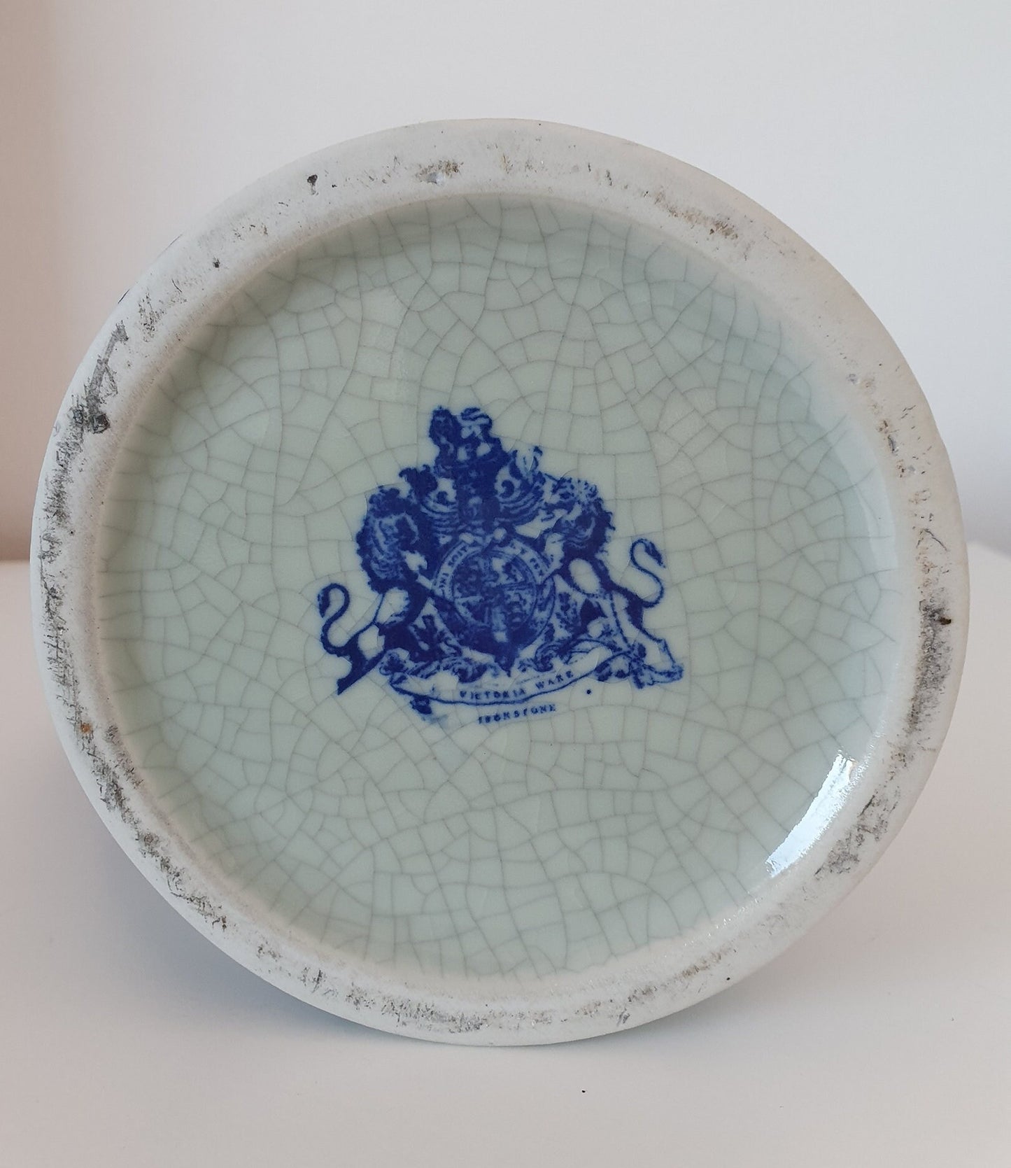 Victorian Ware Blue Transferware Ironstone Tankard With Crackle Glaze
