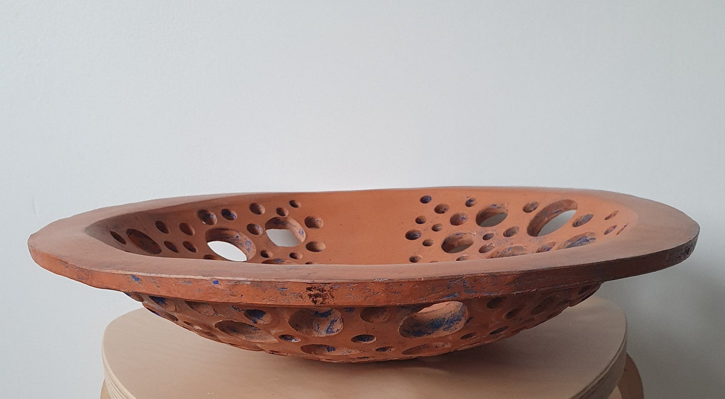 Retro Studio Pottery Large Cut Out Design Clay Bowl