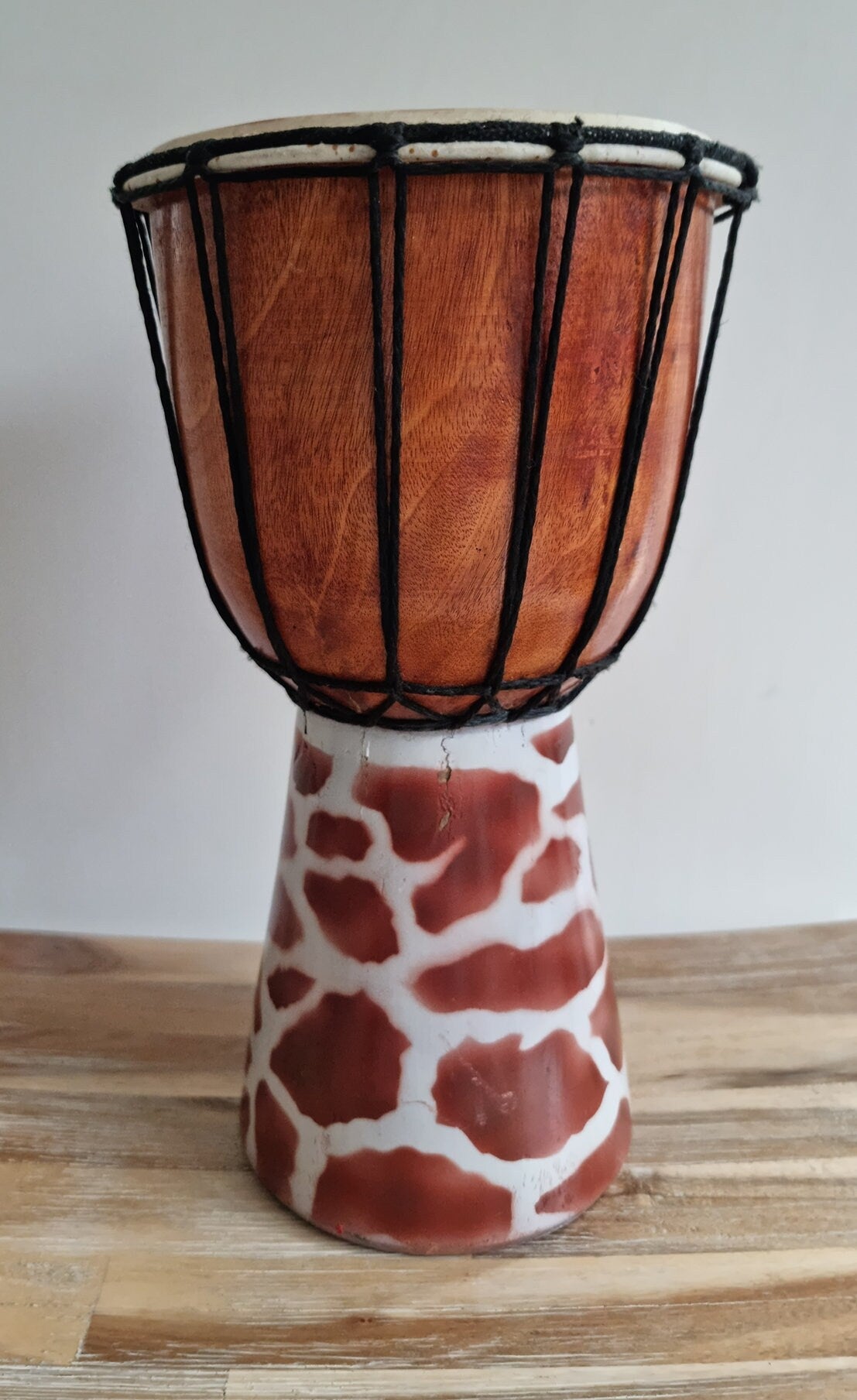 Vintage Djembe Hand Drum In Giraffe Design