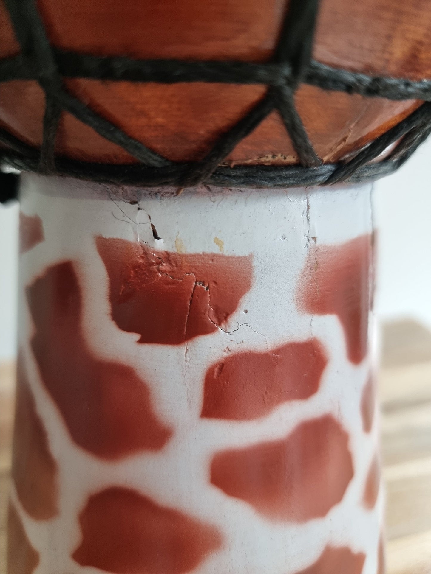Vintage Djembe Hand Drum In Giraffe Design