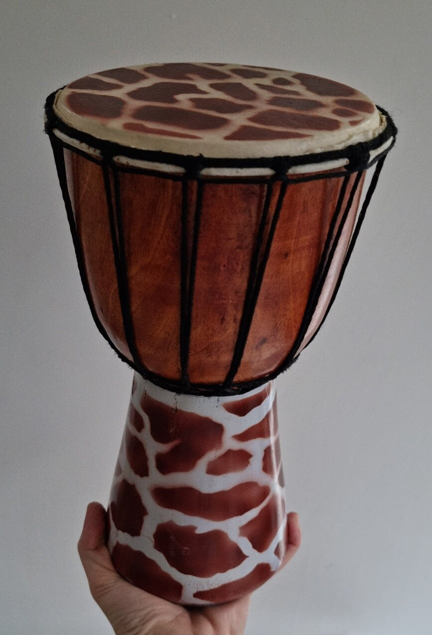 Vintage Djembe Hand Drum In Giraffe Design