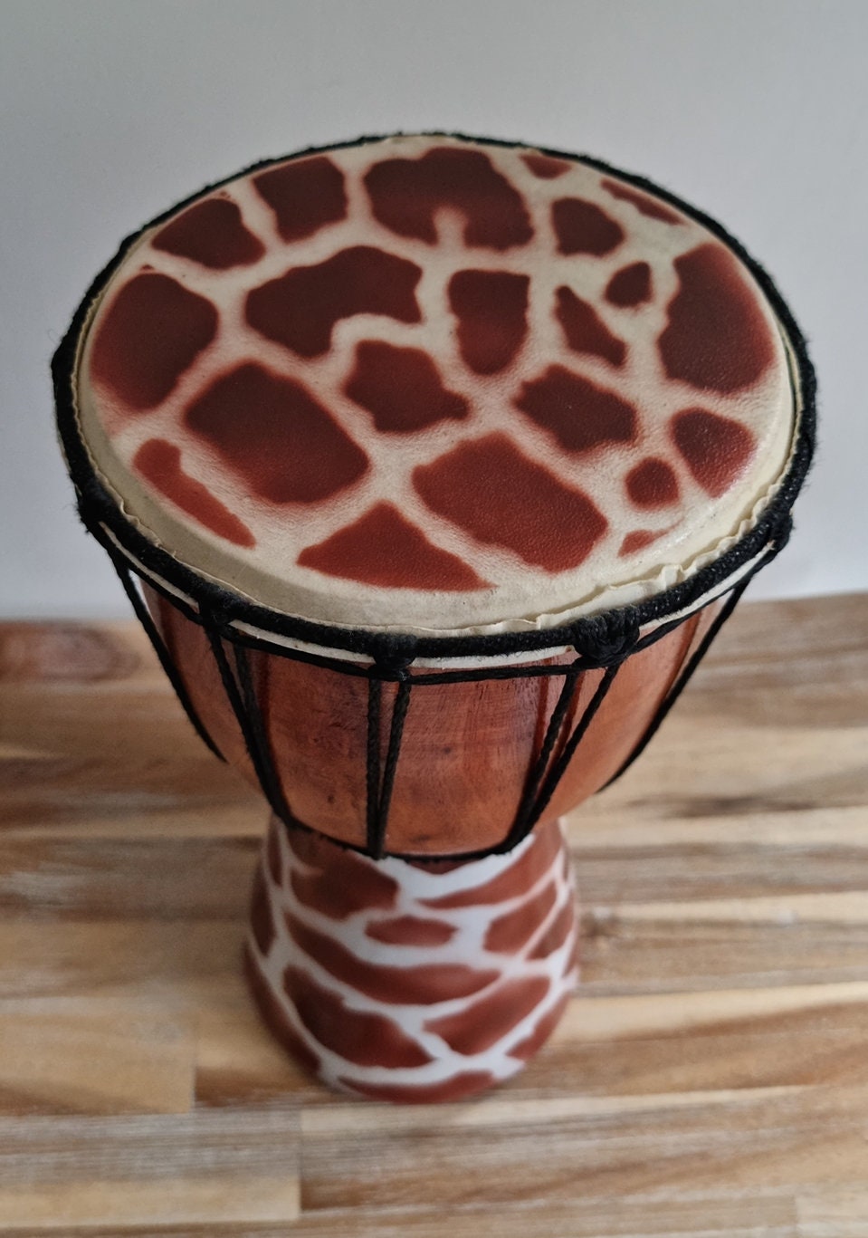 Vintage Djembe Hand Drum In Giraffe Design