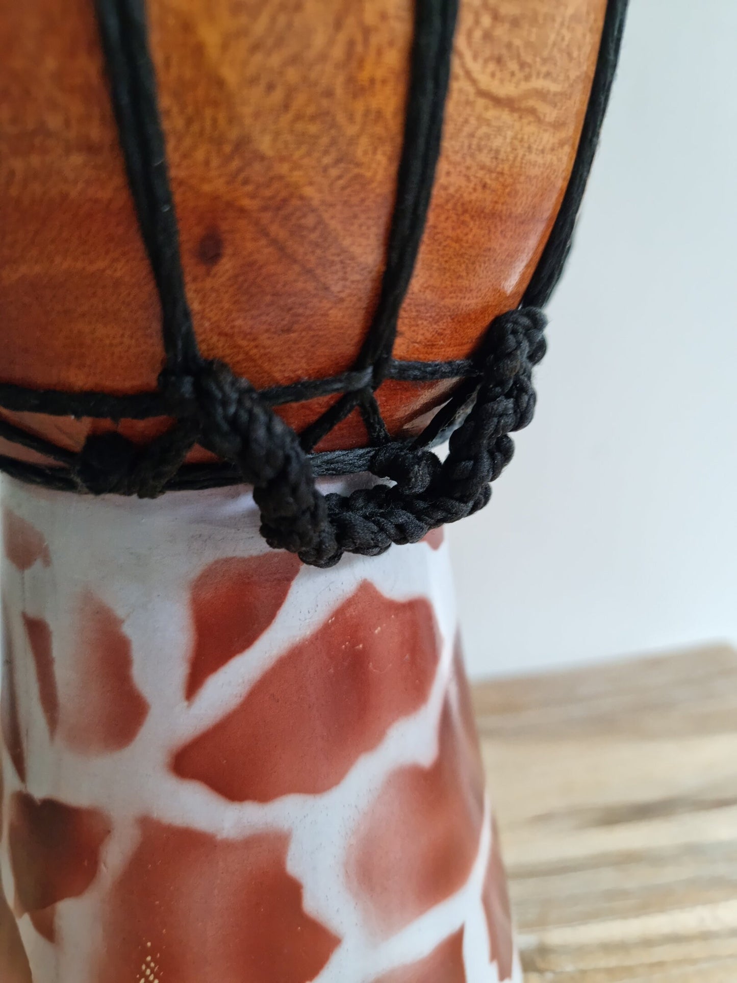 Vintage Djembe Hand Drum In Giraffe Design
