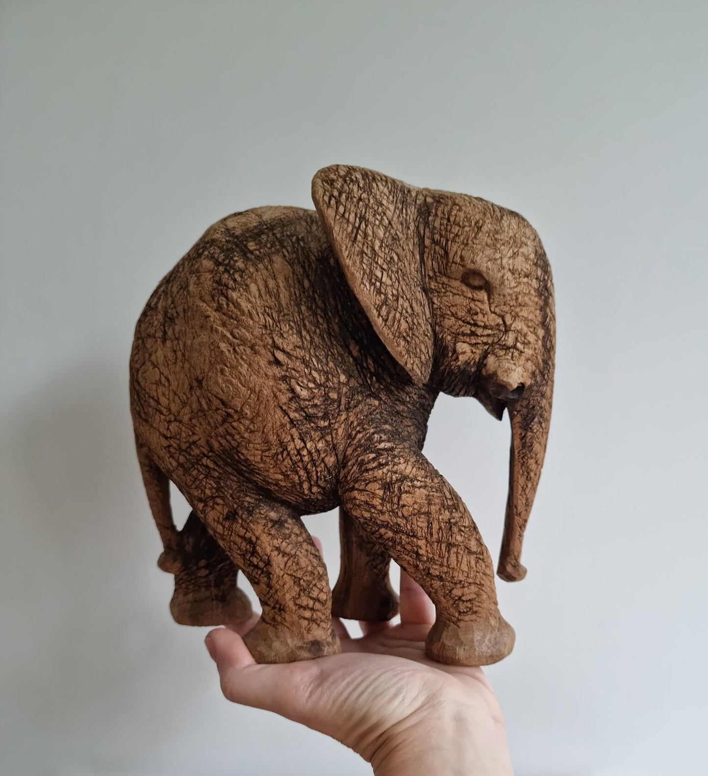 Vintage Wooden Hand Carved Elephant Ornament