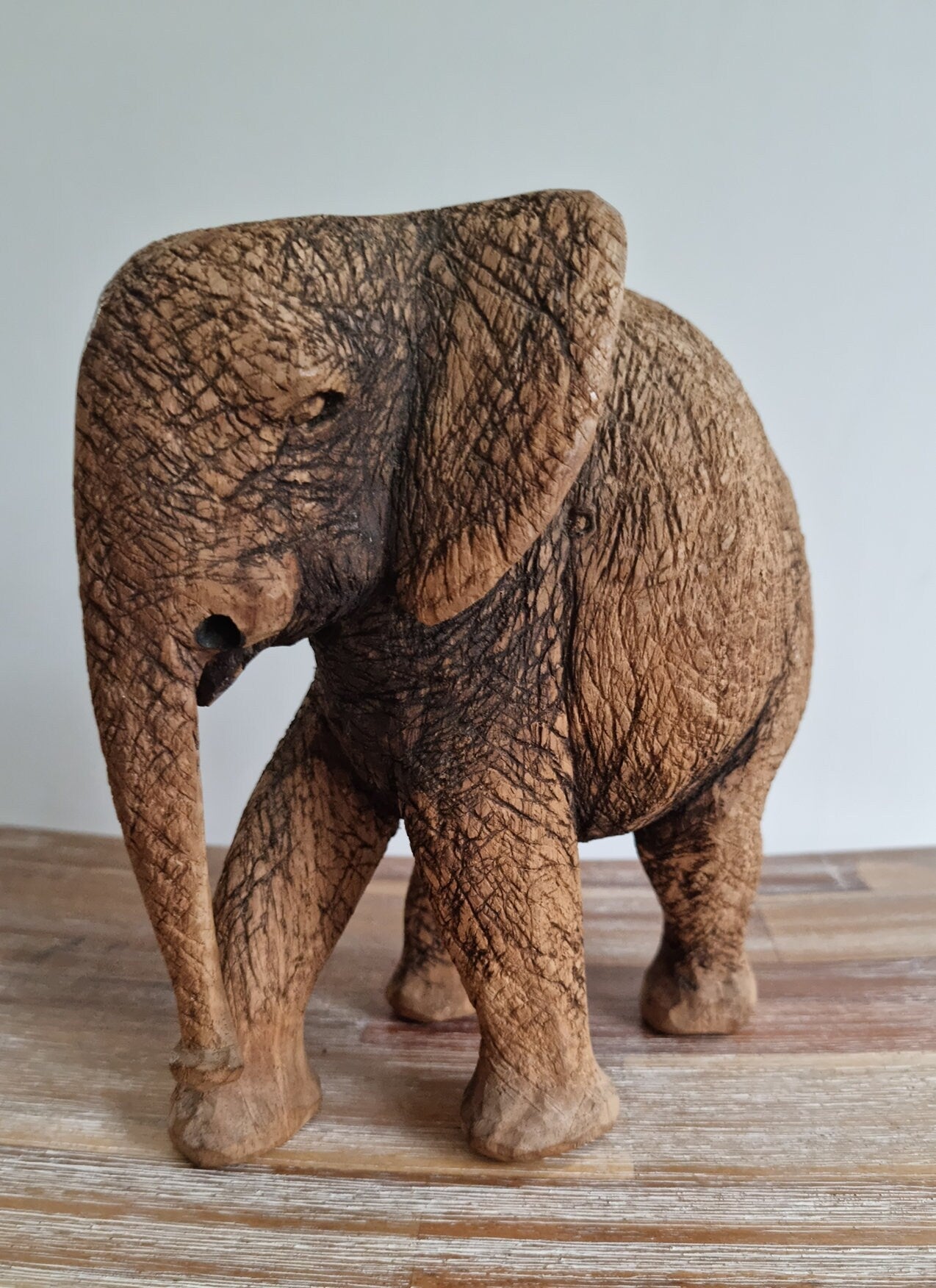 Vintage Wooden Hand Carved Elephant Ornament