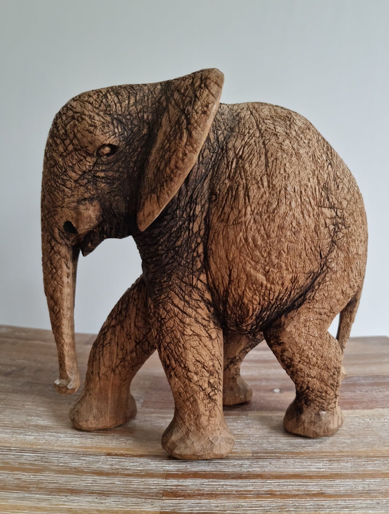 Vintage Wooden Hand Carved Elephant Ornament