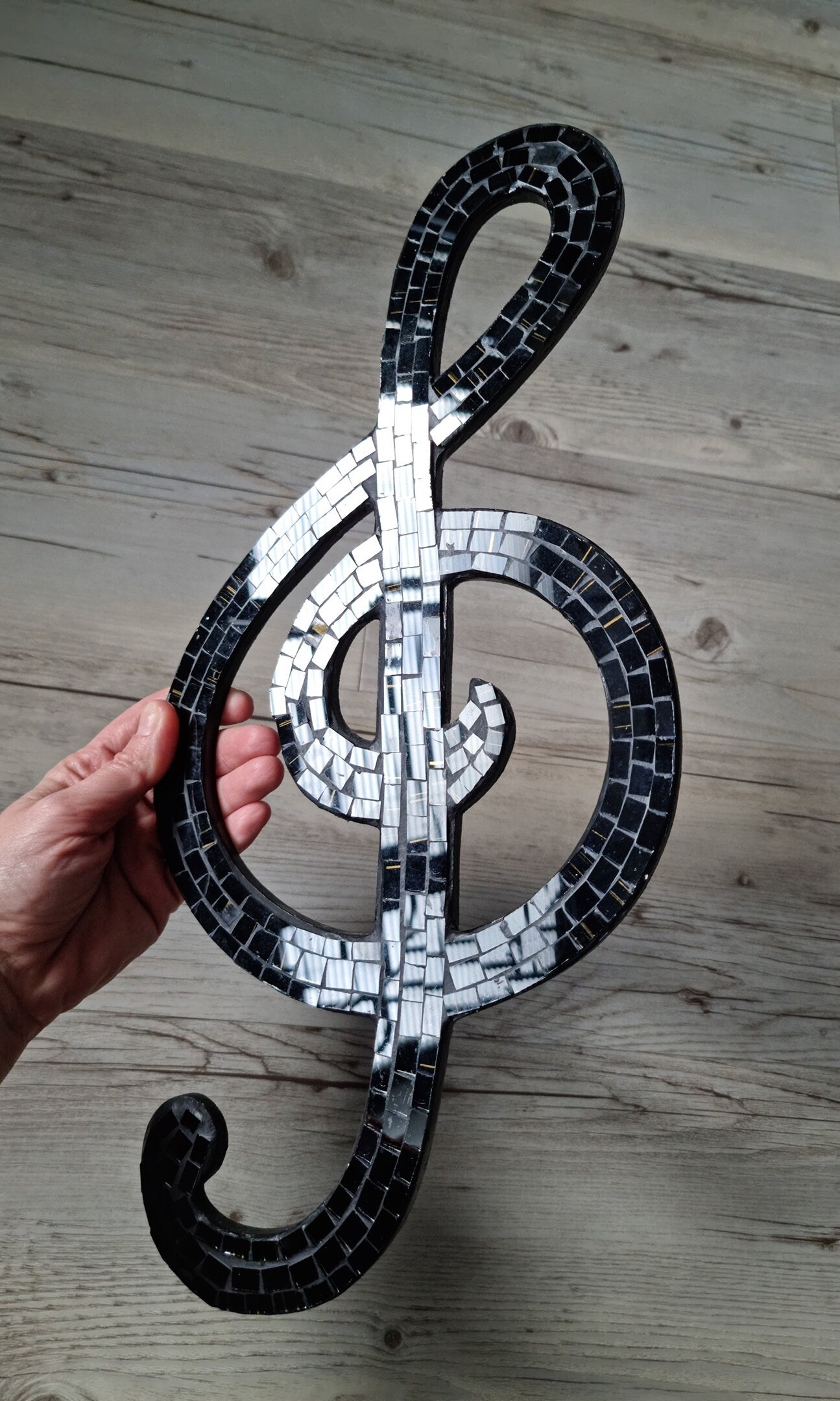 Large Handmade Mosaic Musical Treble Clef Shaped Wall Hanging