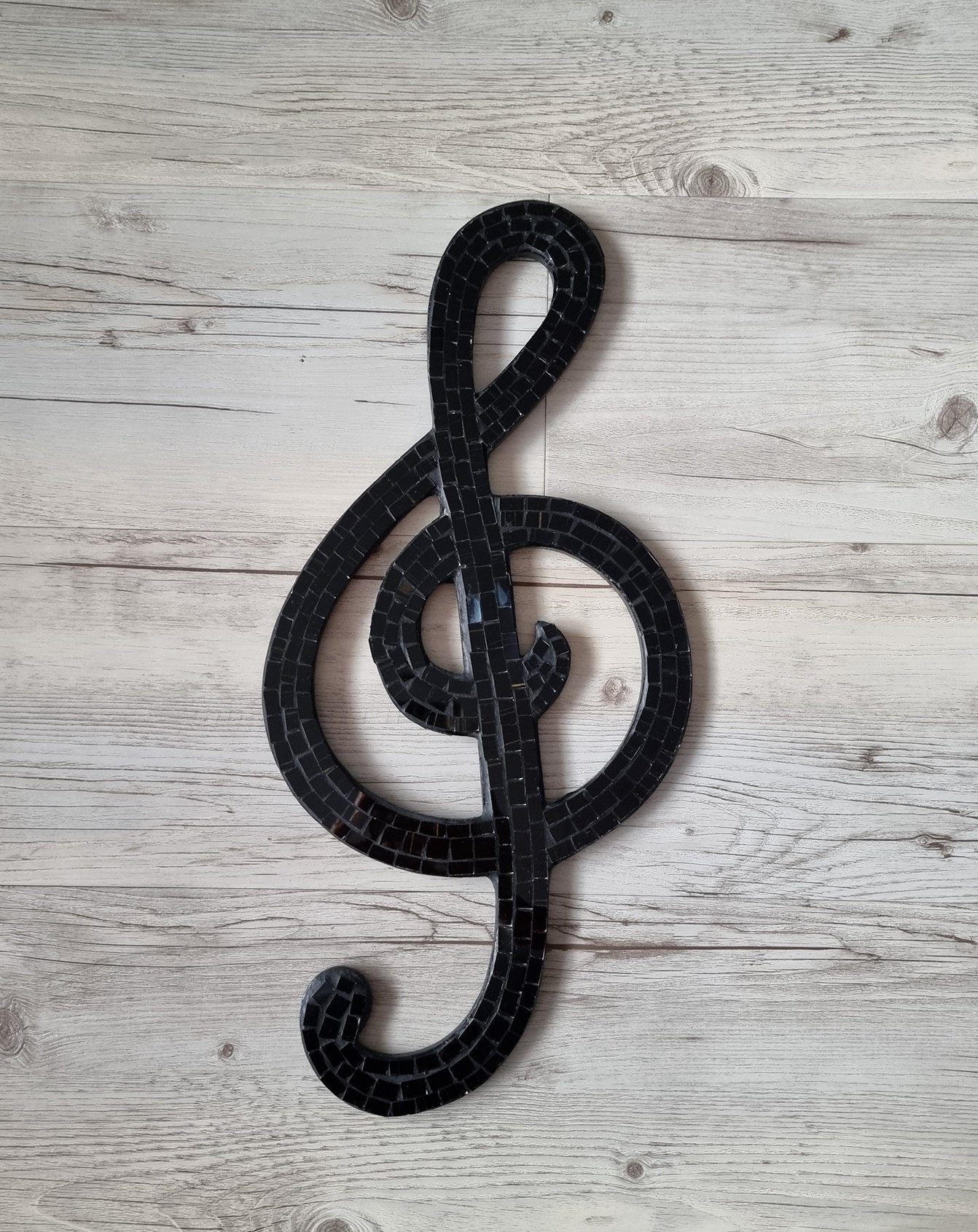 Large Handmade Mosaic Musical Treble Clef Shaped Wall Hanging