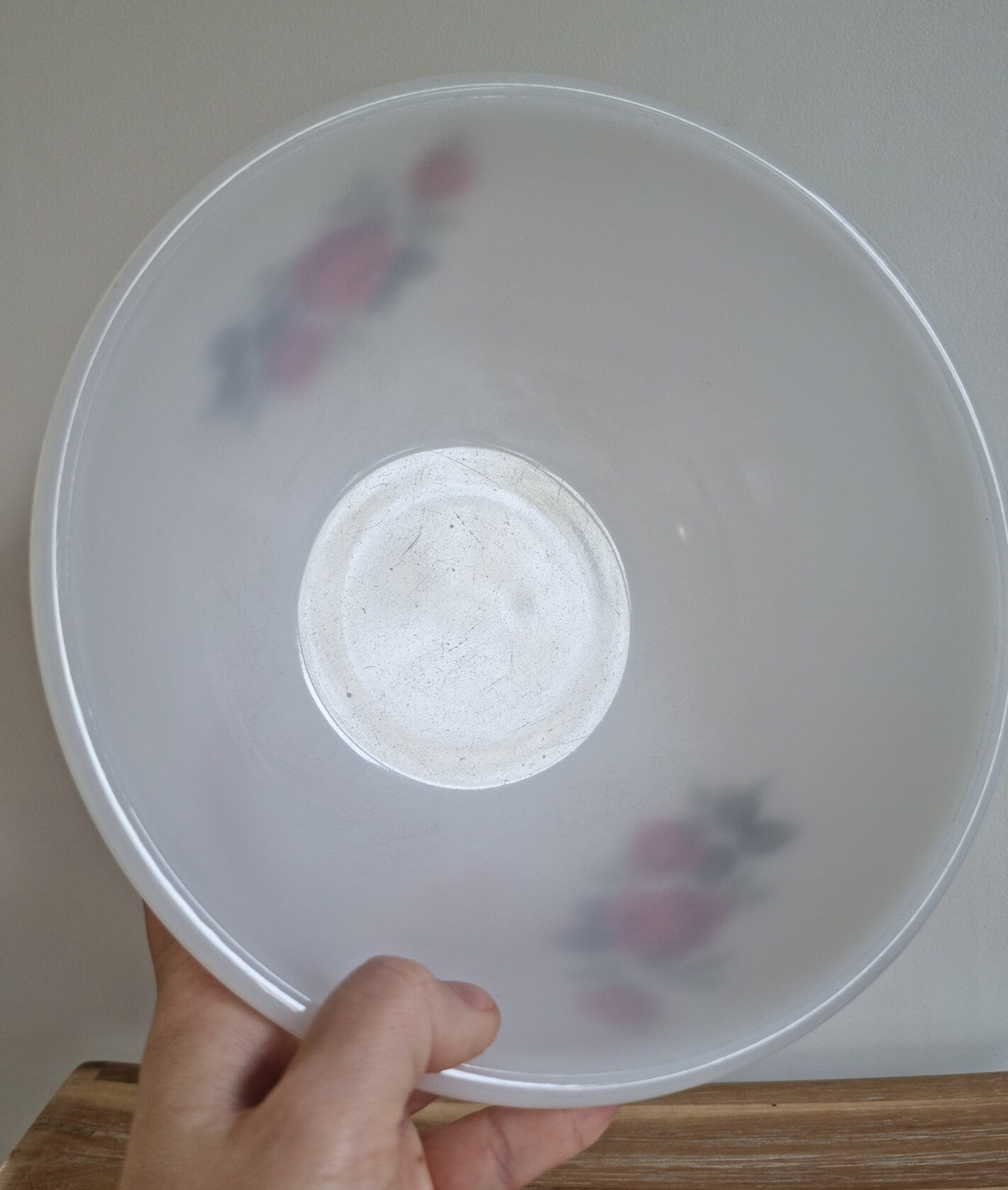 Vintage Phoenix Opalware Milk Glass Red Roses Pattern Mixing Bowl