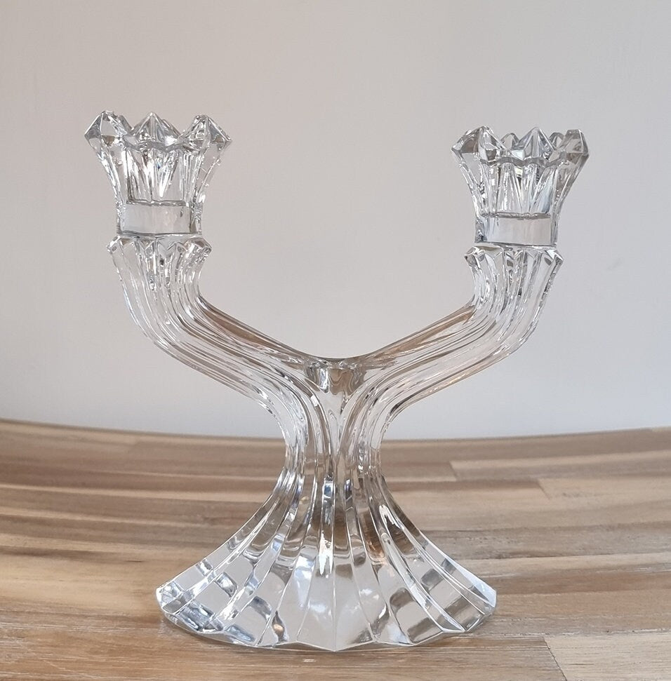 Vintage Bohemia Lead Crystal Glass Candlestick Holder