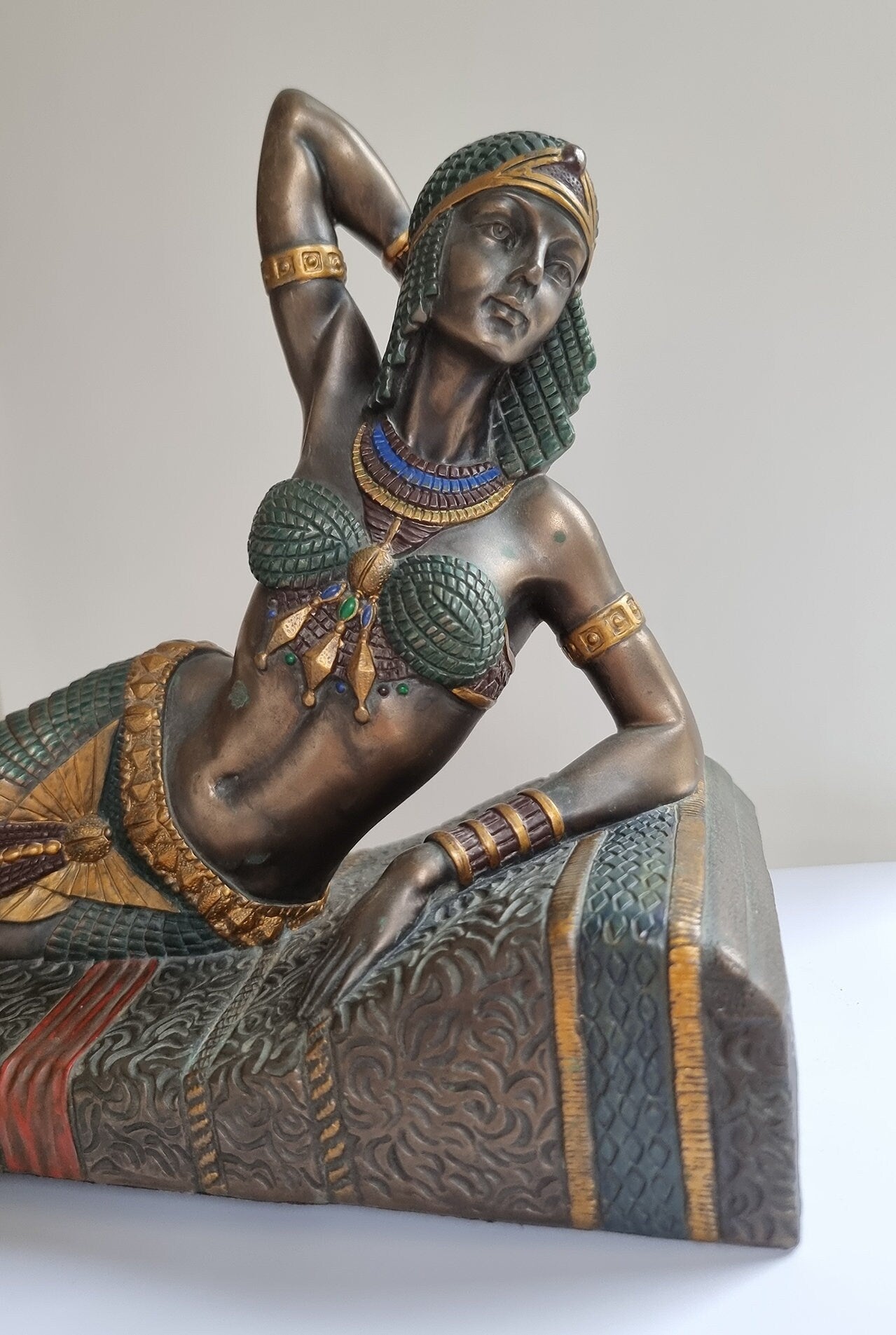 Cleopatra Statue Figurine, Vintage Cold Cast Bronze Resin Egyptian Goddess Sculpture By Veronese