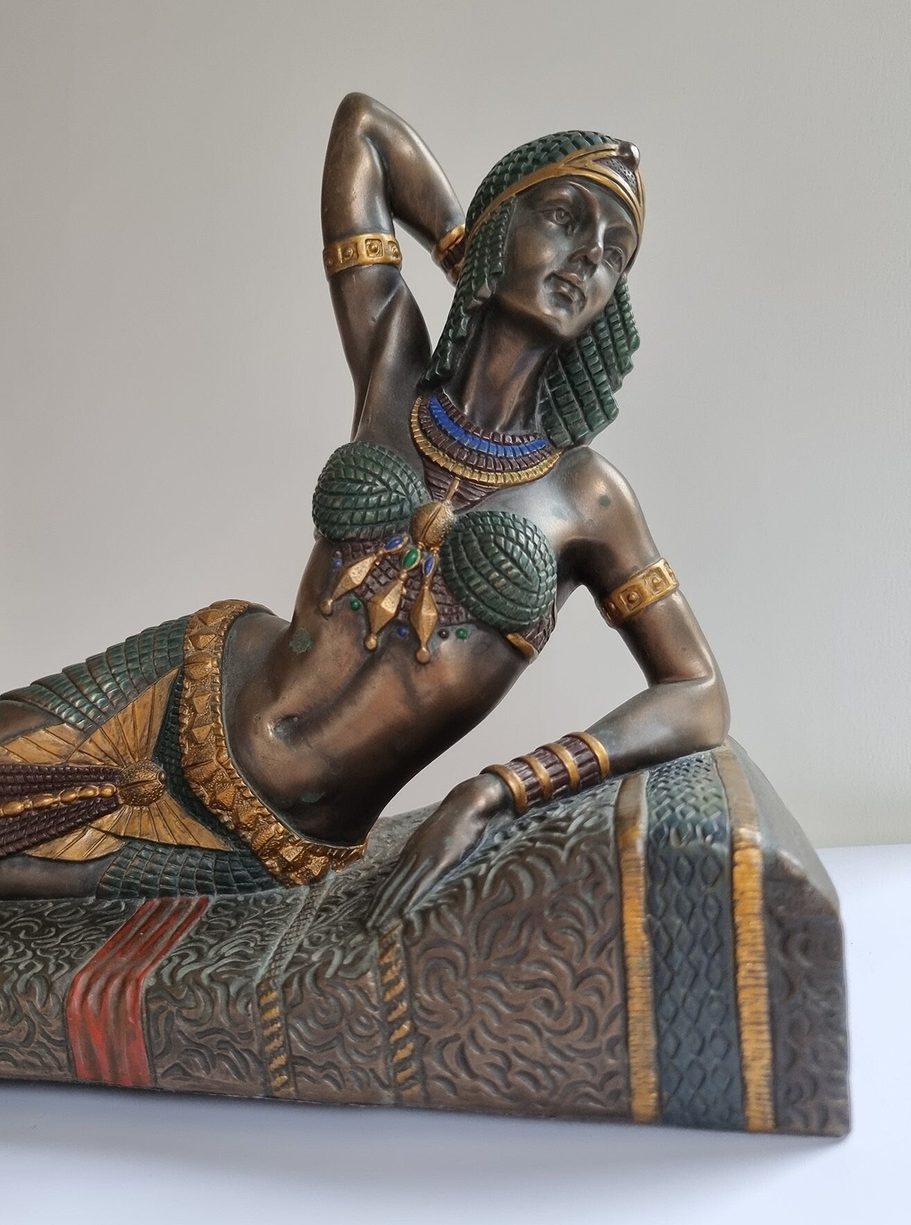Cleopatra Statue Figurine, Vintage Cold Cast Bronze Resin Egyptian Goddess Sculpture By Veronese