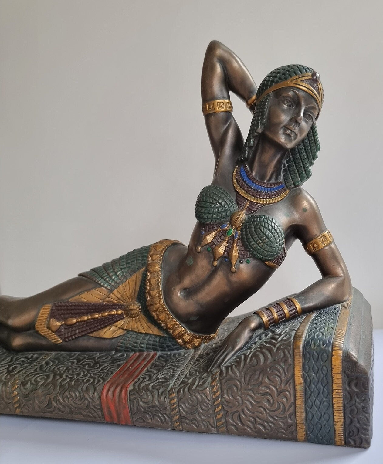 Cleopatra Statue Figurine, Vintage Cold Cast Bronze Resin Egyptian Goddess Sculpture By Veronese