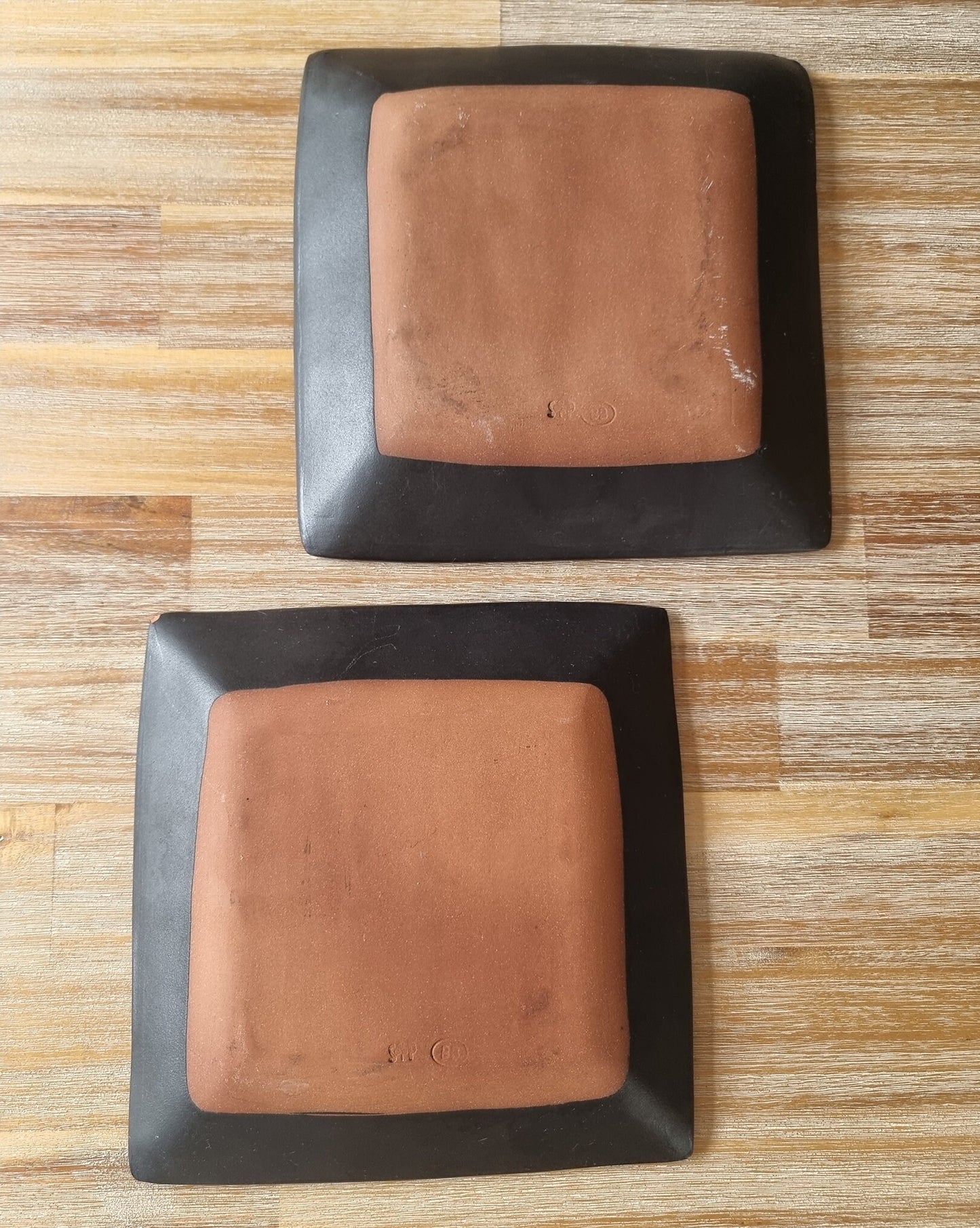 Pair Of Retro Studio Pottery Square Serving Plates/Dishes