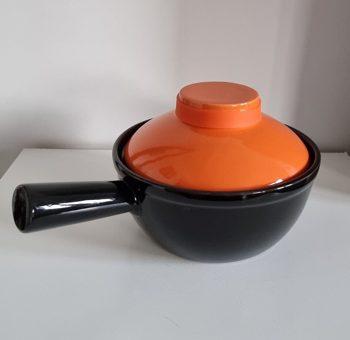 Retro Black & Orange Ceramic Saucepan With Lid